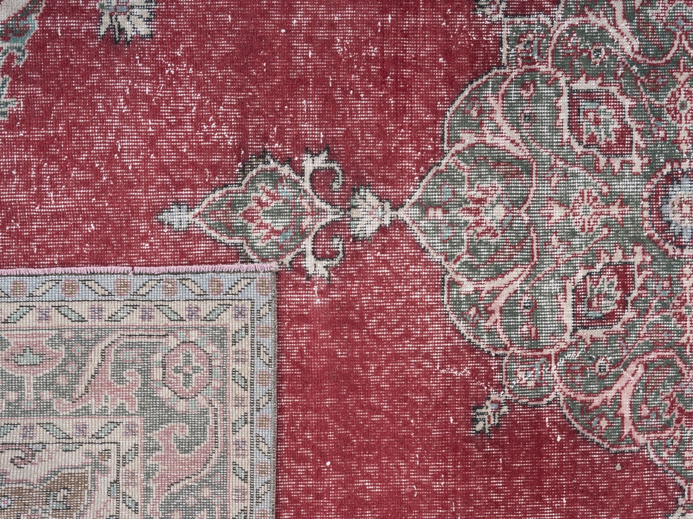 Turkish Isparta area rug in faded red and greige, view 10 of 10