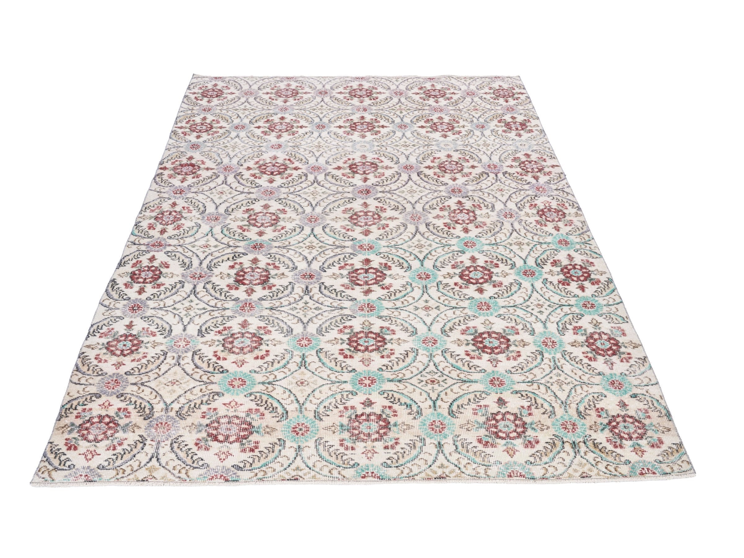 Turkish Isparta area rug in cream and muted pink, view 2 of 10