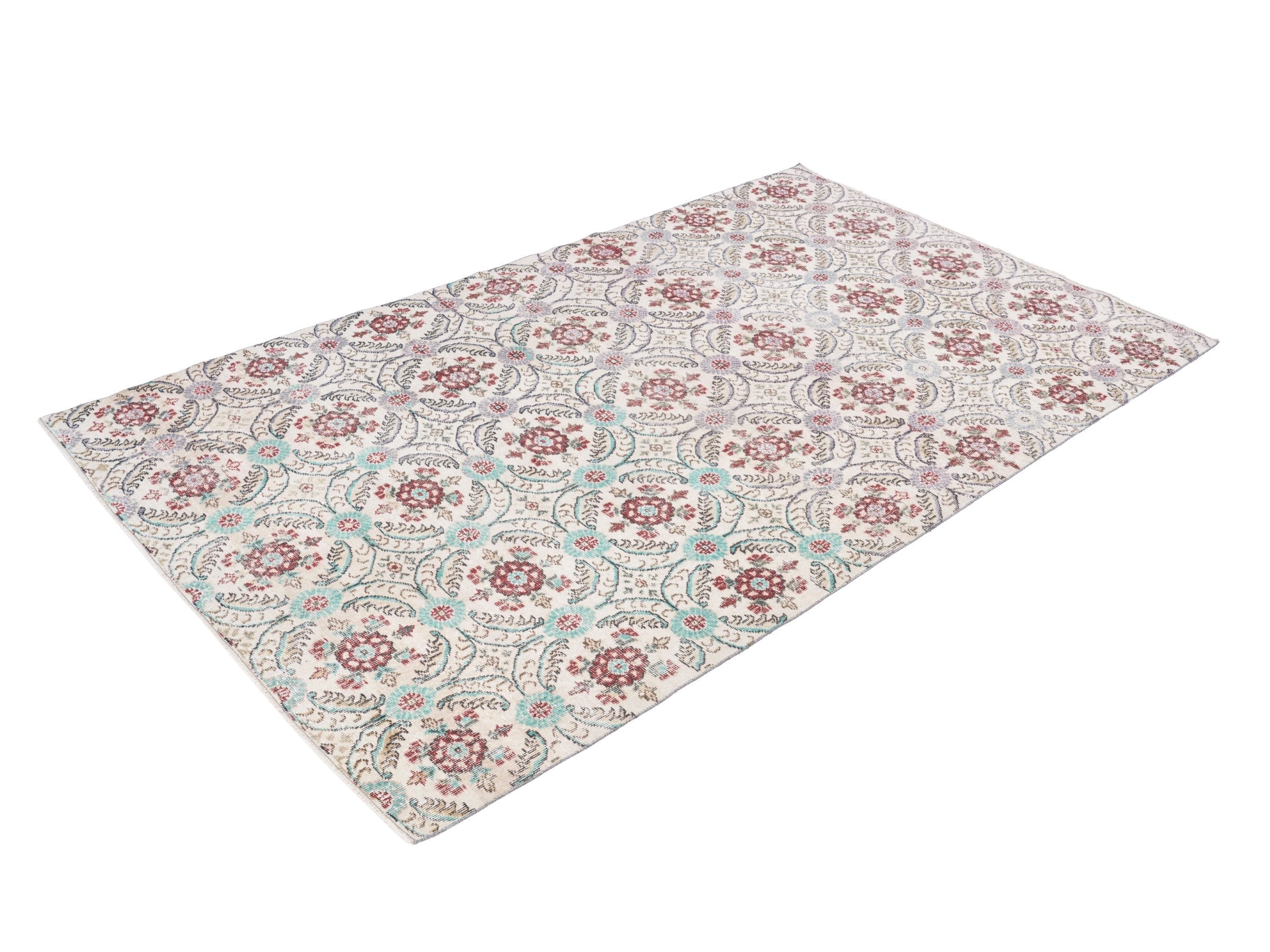 Turkish Isparta area rug in cream and muted pink, view 3 of 10