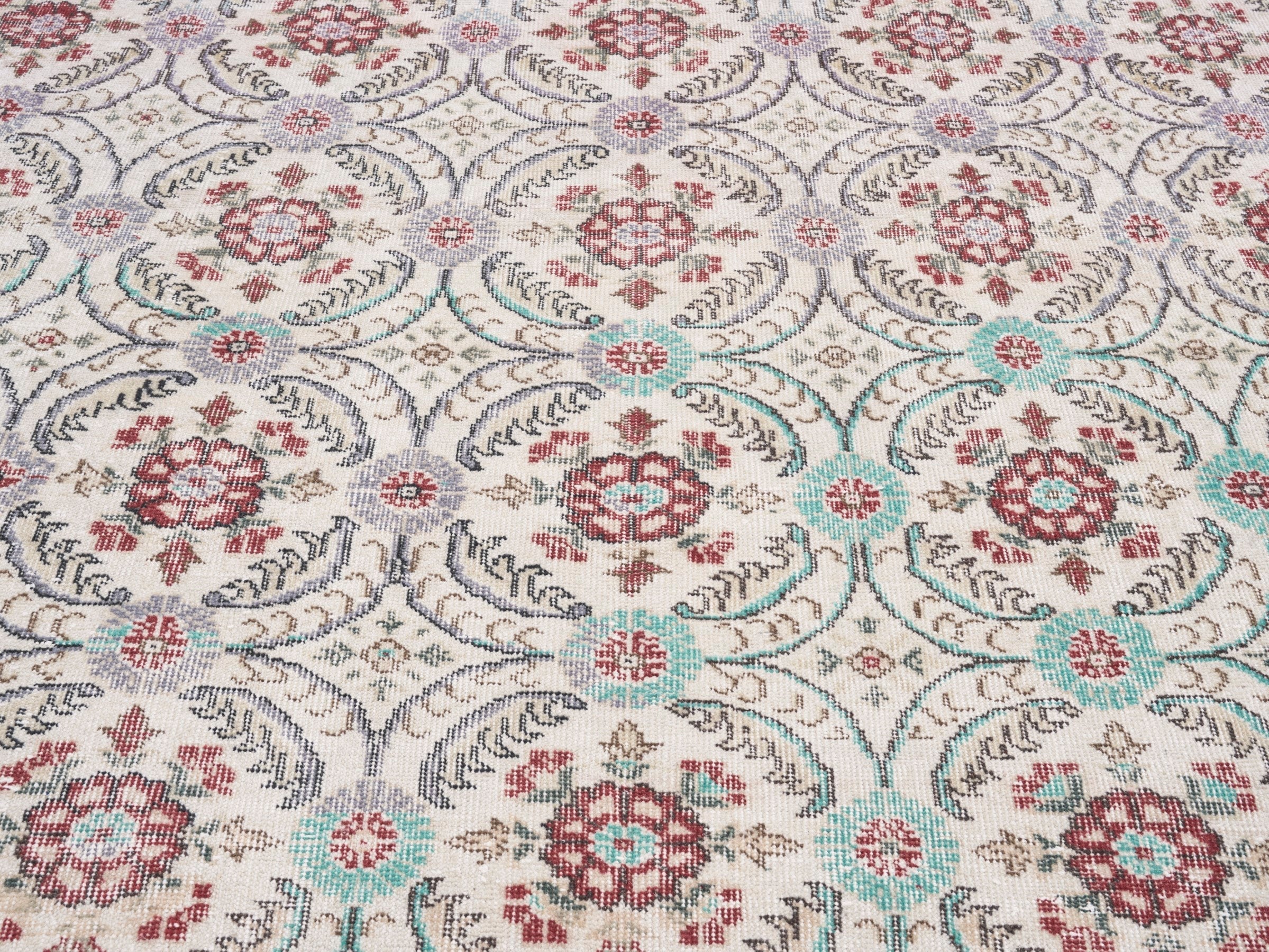 Turkish Isparta area rug in cream and muted pink, view 4 of 10