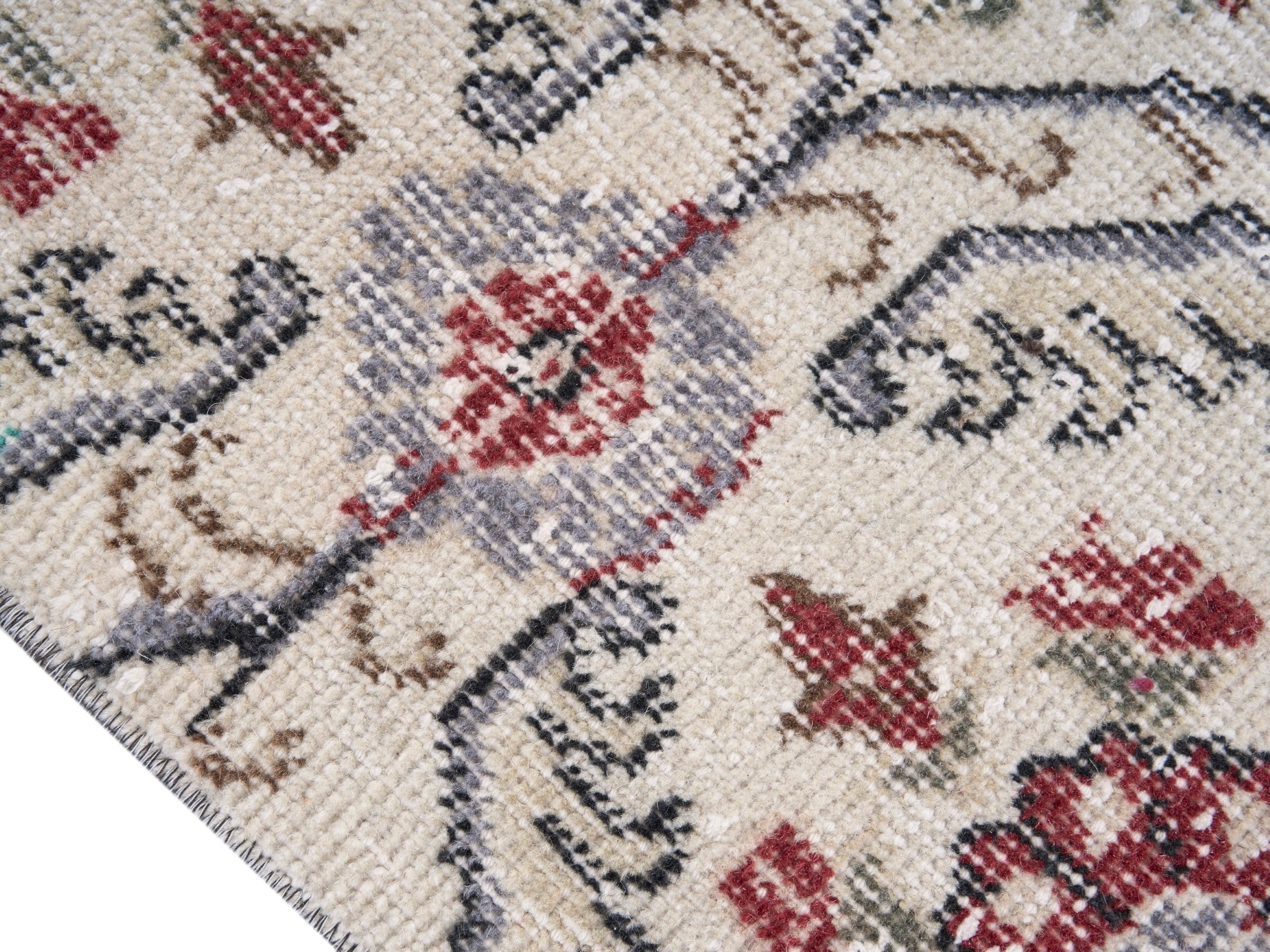 Turkish Isparta area rug in cream and muted pink, view 6 of 10