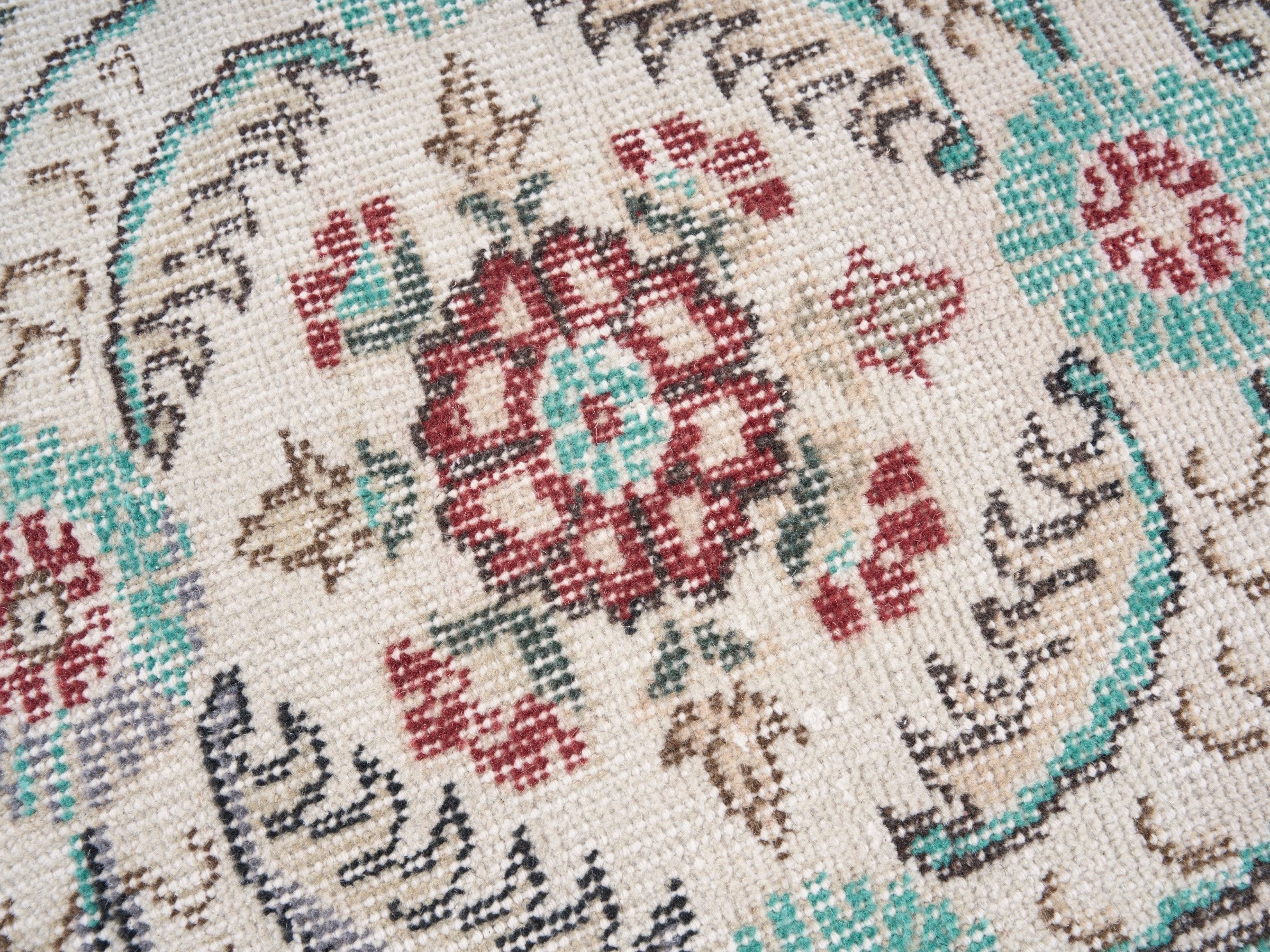 Turkish Isparta area rug in cream and muted pink, view 7 of 10