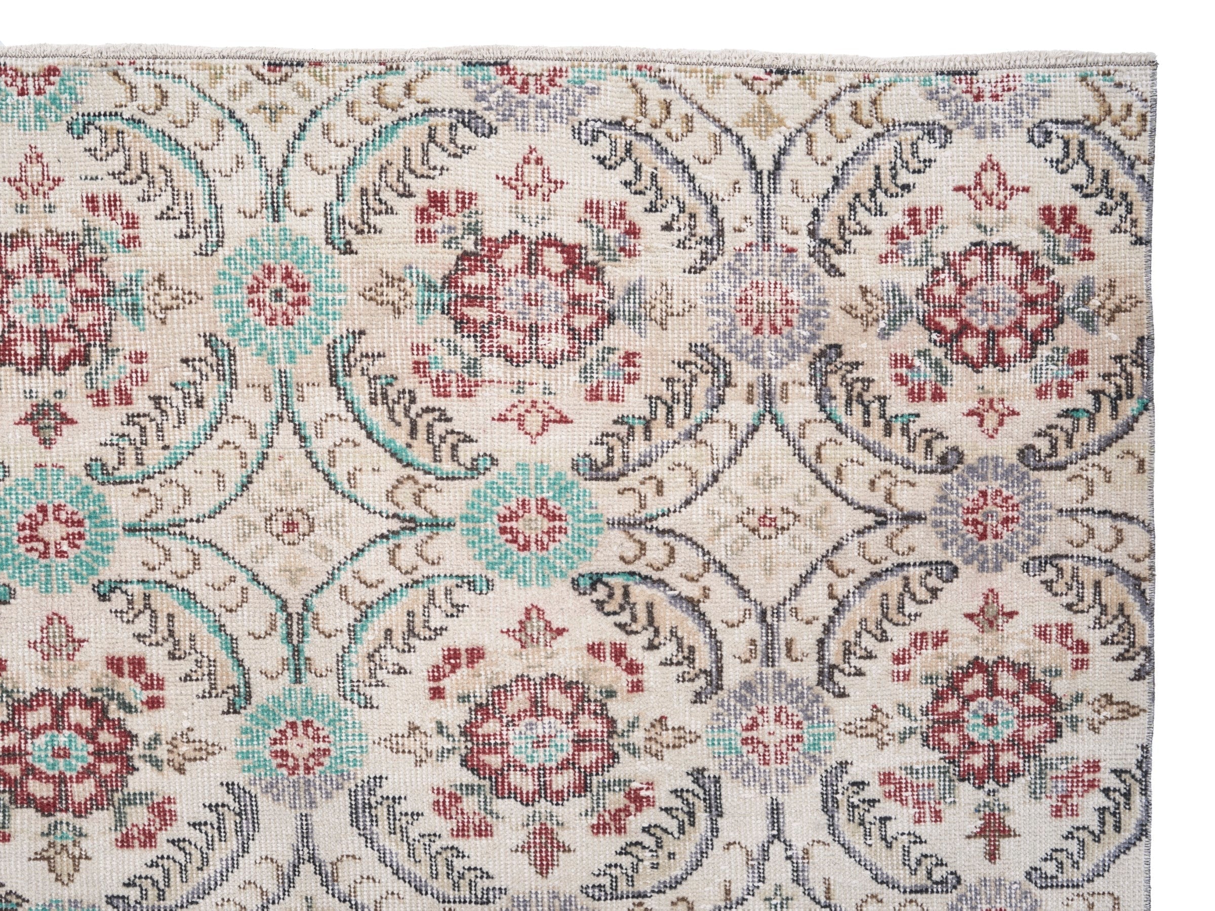 Turkish Isparta area rug in cream and muted pink, view 8 of 10