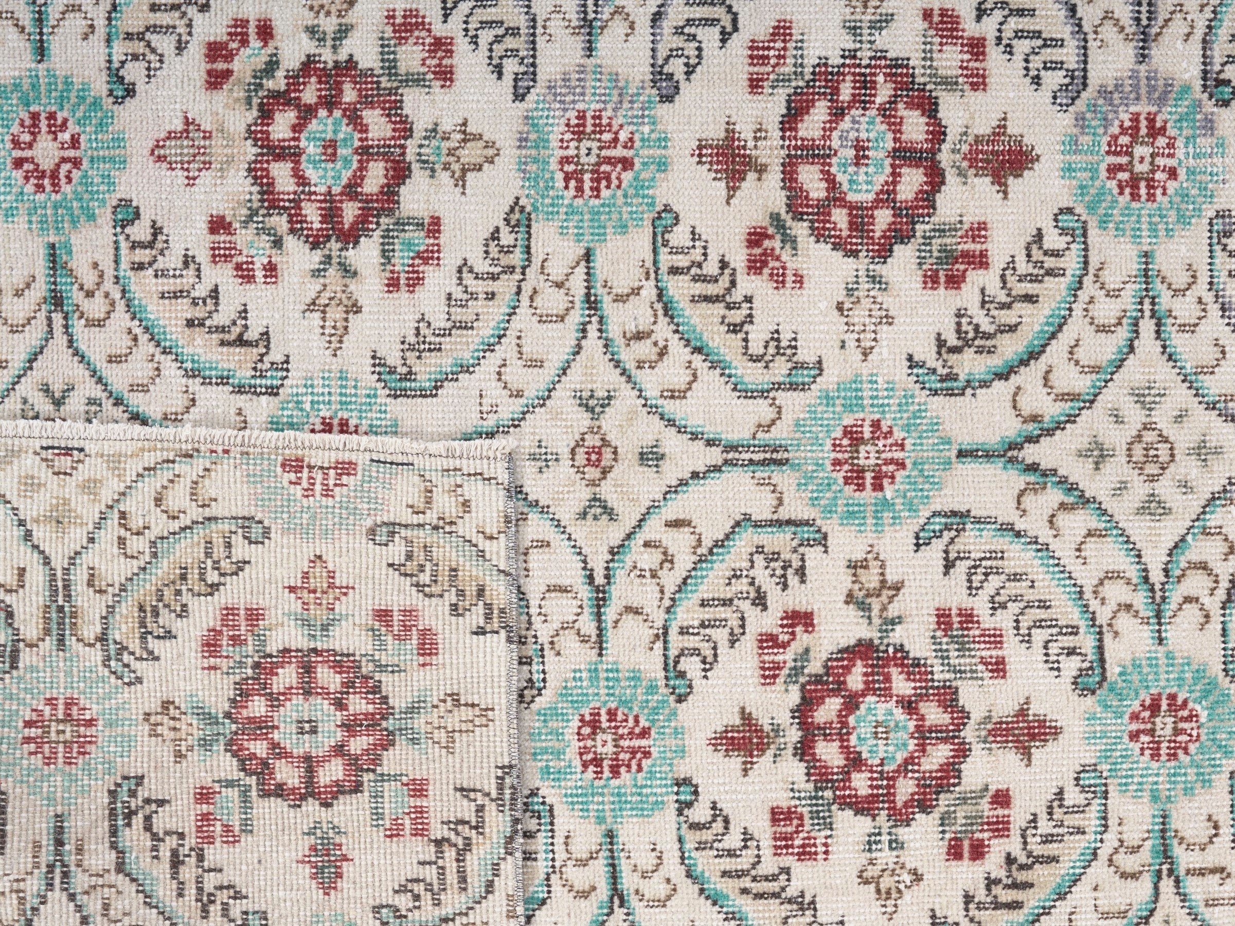 Turkish Isparta area rug in cream and muted pink, view 10 of 10