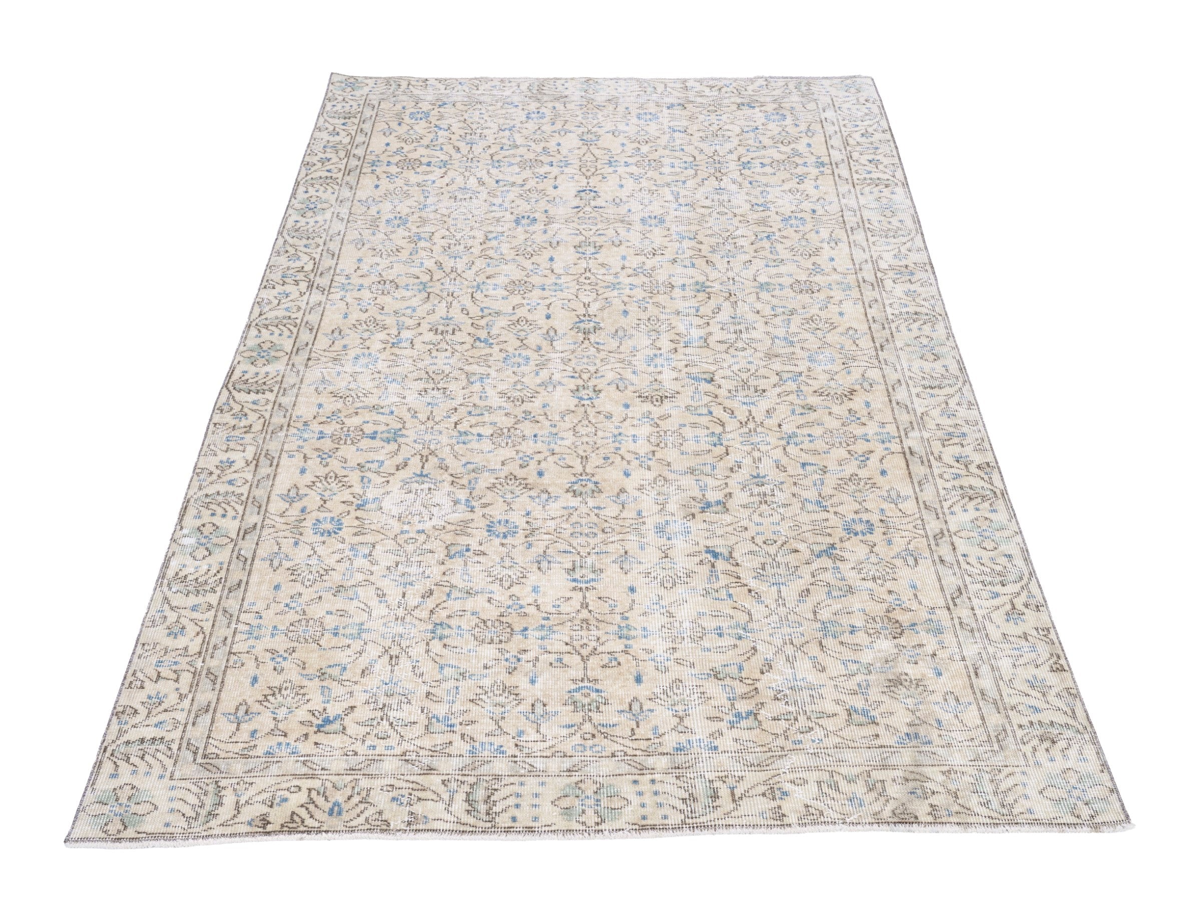 Turkish Isparta area rug in cream and greige, view 2 of 10
