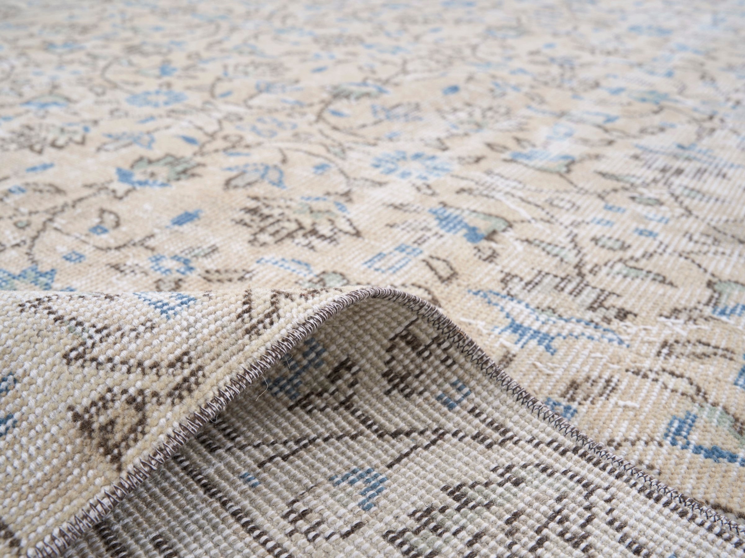Turkish Isparta area rug in cream and greige, view 9 of 10