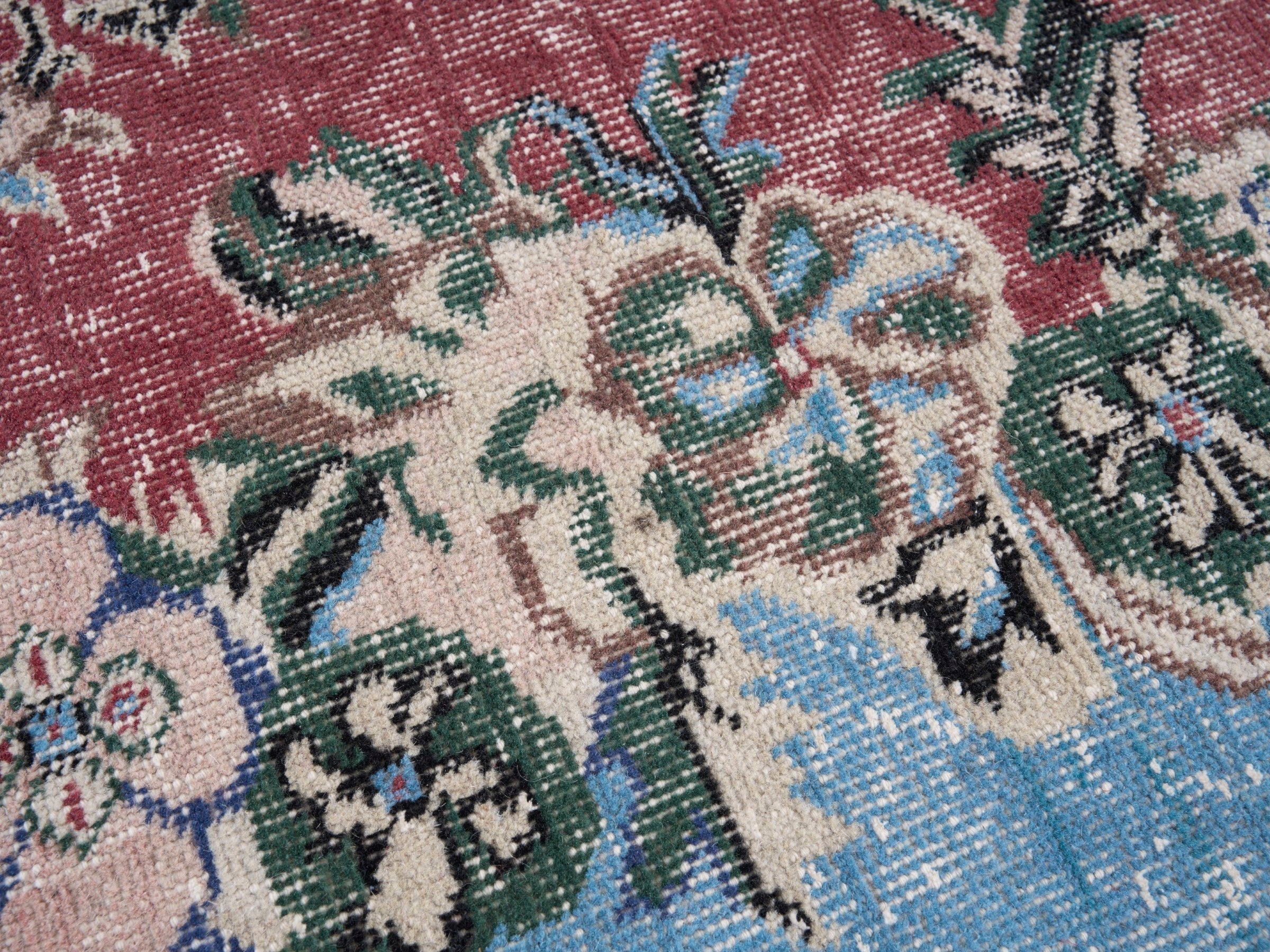 Turkish Isparta area rug in faded red and sky, view 7 of 10