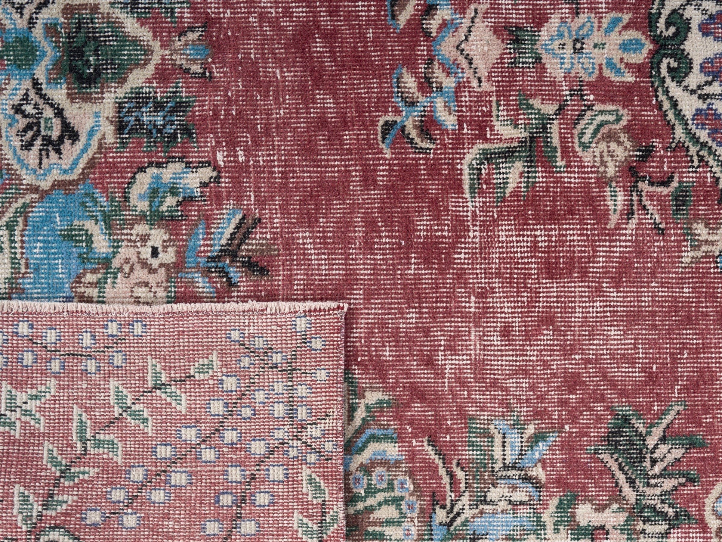 Turkish Isparta area rug in faded red and sky, view 10 of 10