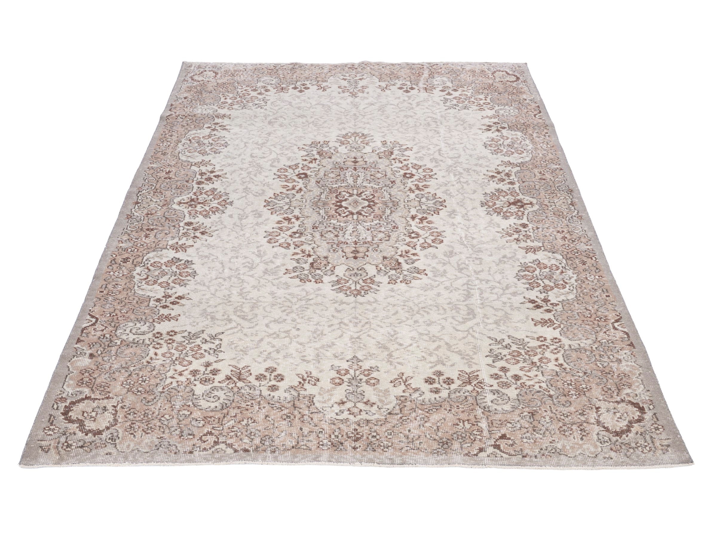 Turkish Isparta area rug in cream and rust, view 2 of 10