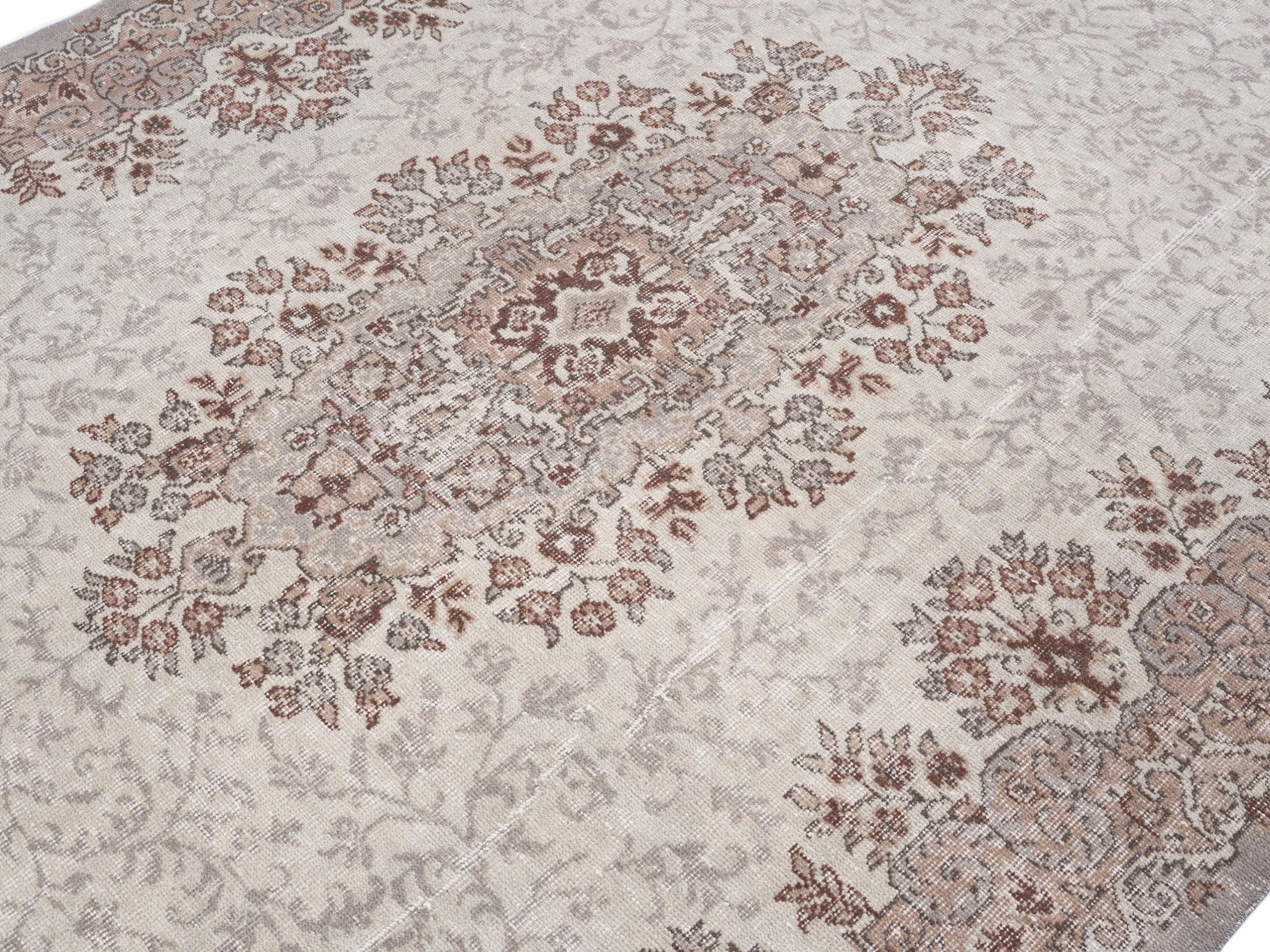 Turkish Isparta area rug in cream and rust, view 5 of 10
