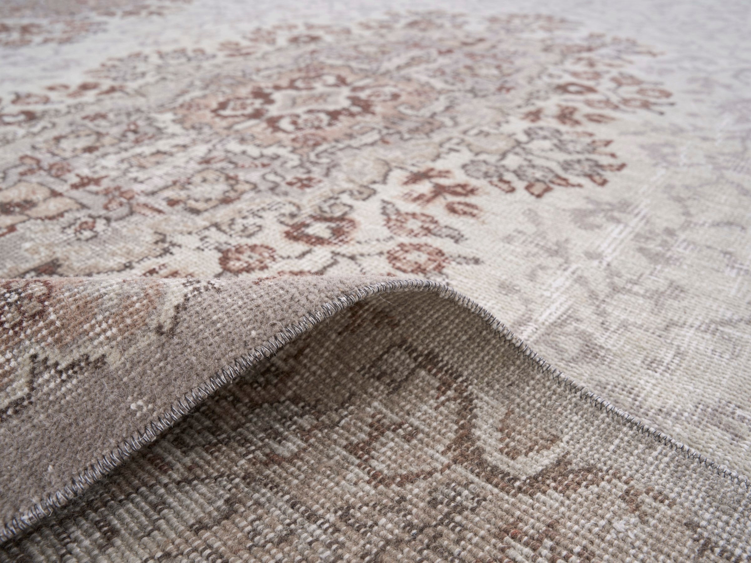 Turkish Isparta area rug in cream and rust, view 9 of 10