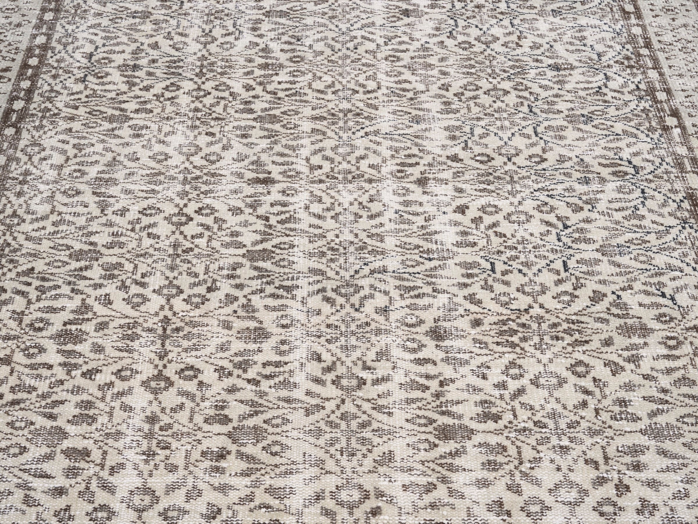 Turkish Manisa area rug in taupe and greige, view 4 of 10
