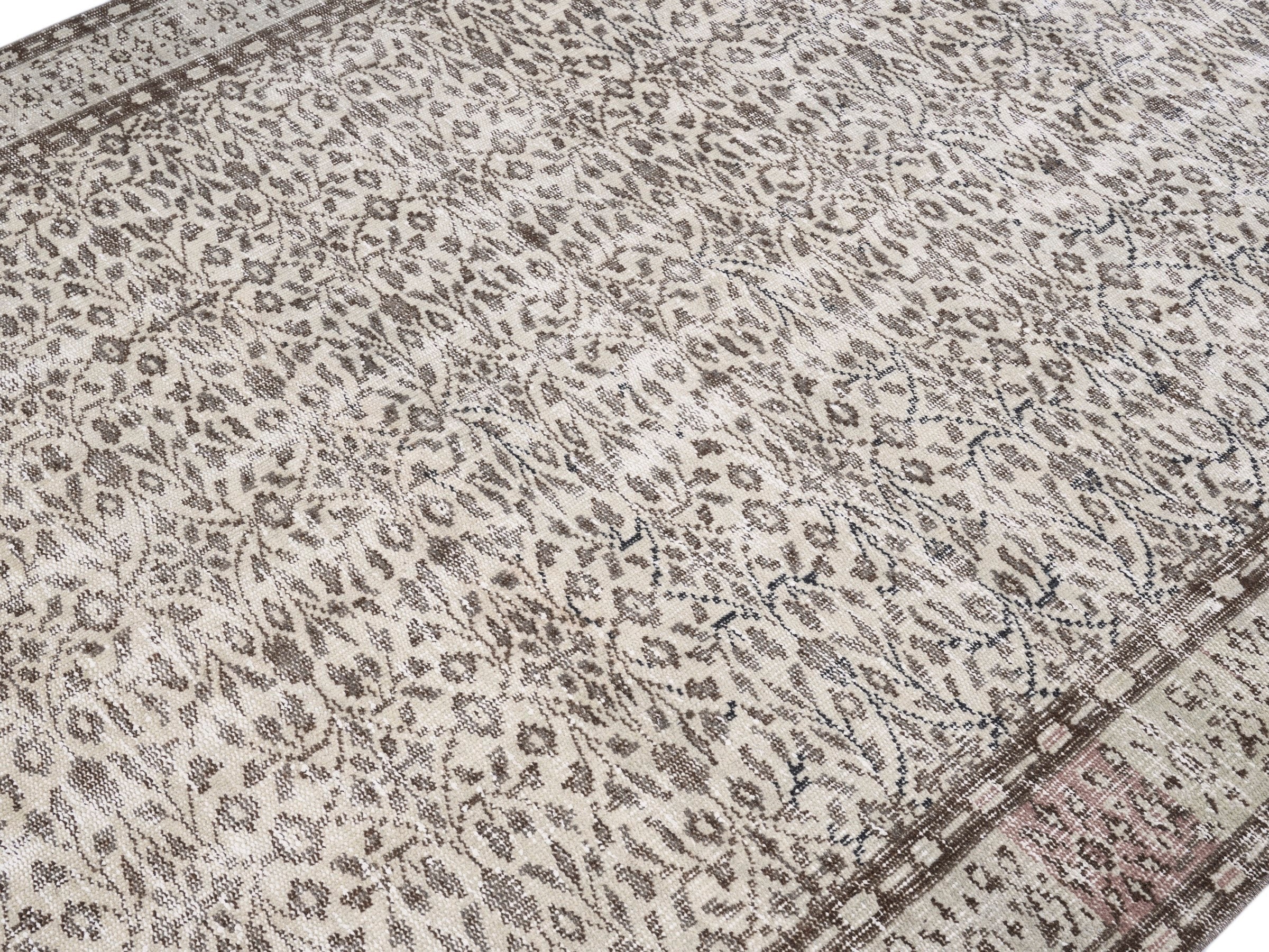 Turkish Manisa area rug in taupe and greige, view 5 of 10
