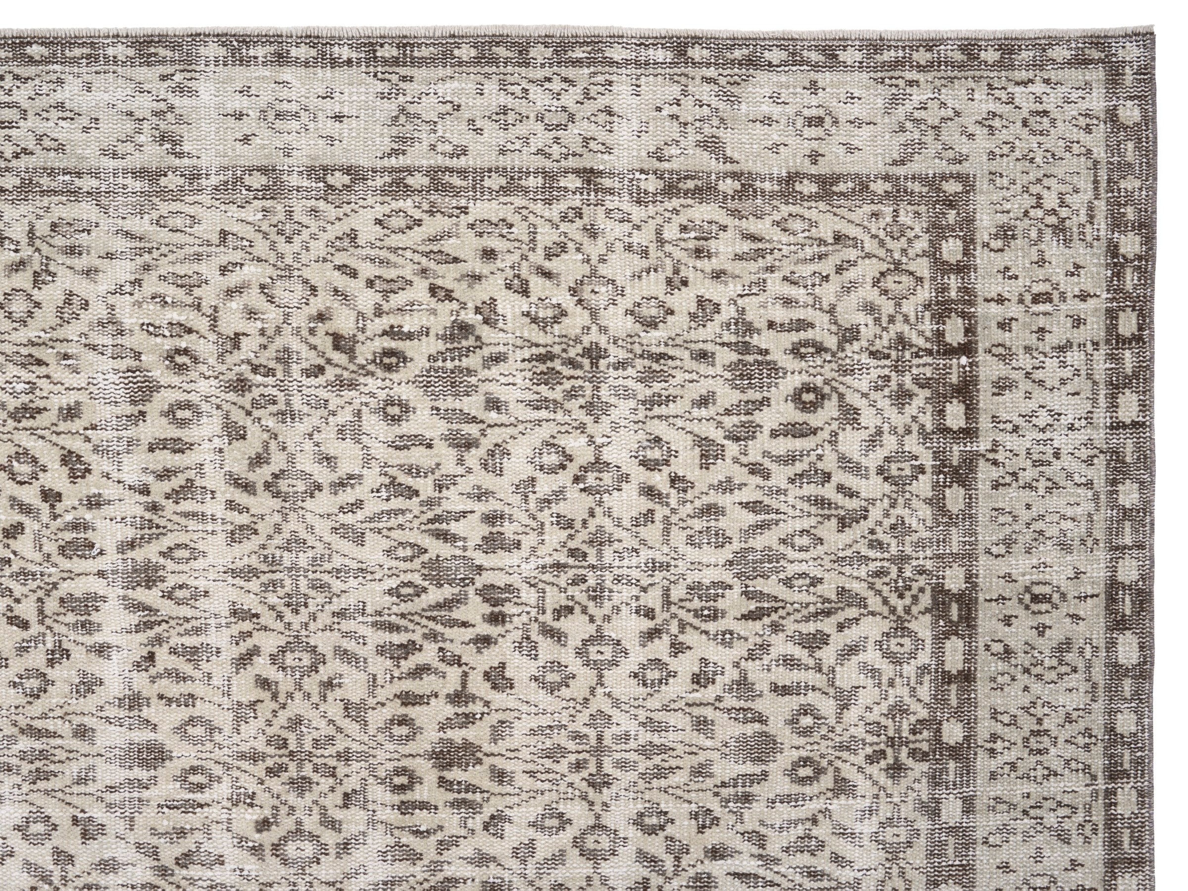 Turkish Manisa area rug in taupe and greige, view 8 of 10