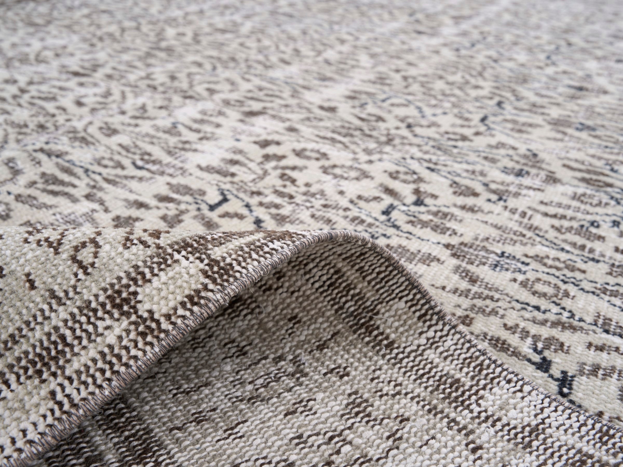 Turkish Manisa area rug in taupe and greige, view 9 of 10