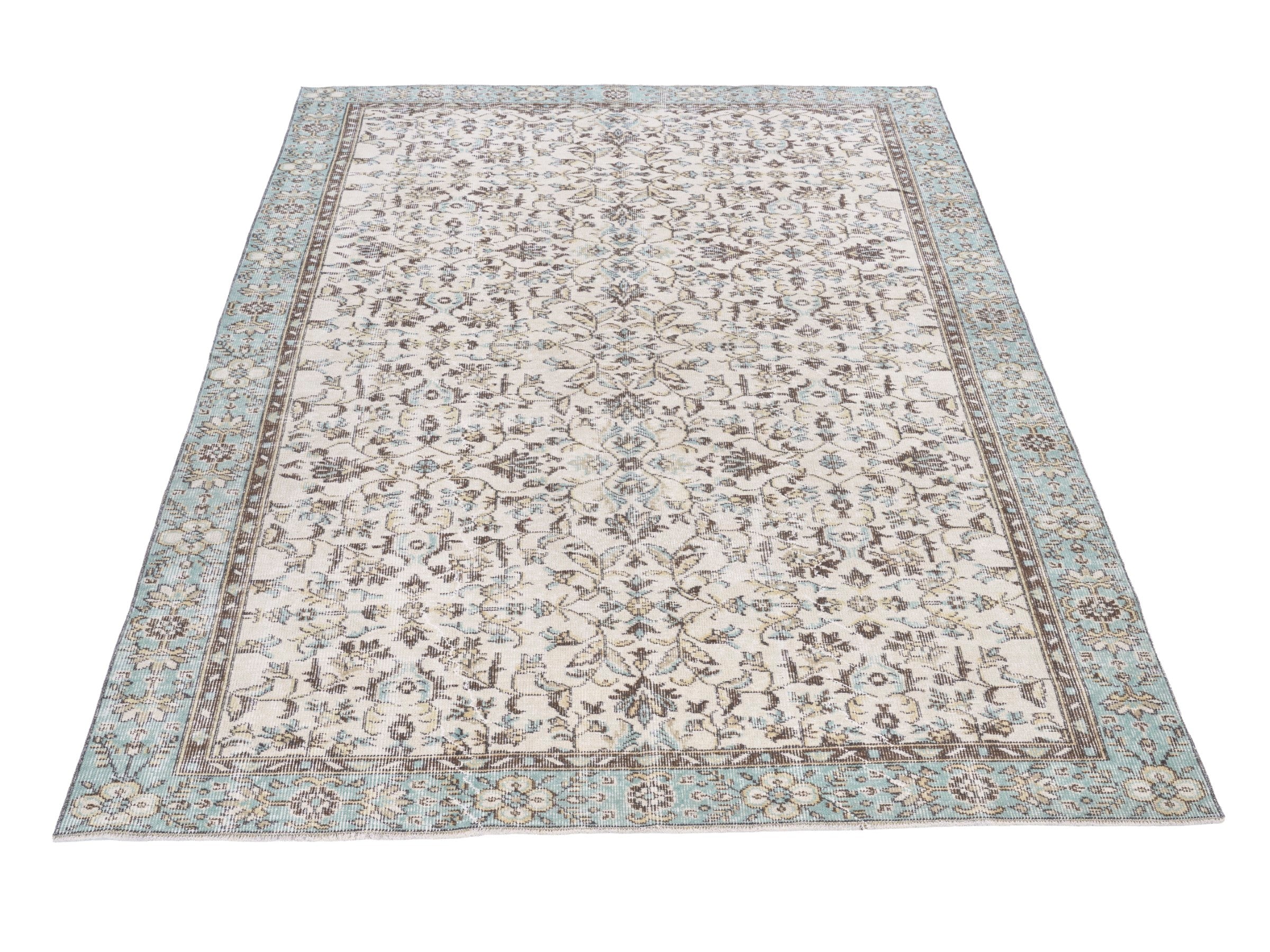 Turkish Isparta area rug in ivory and sage, view 2 of 10