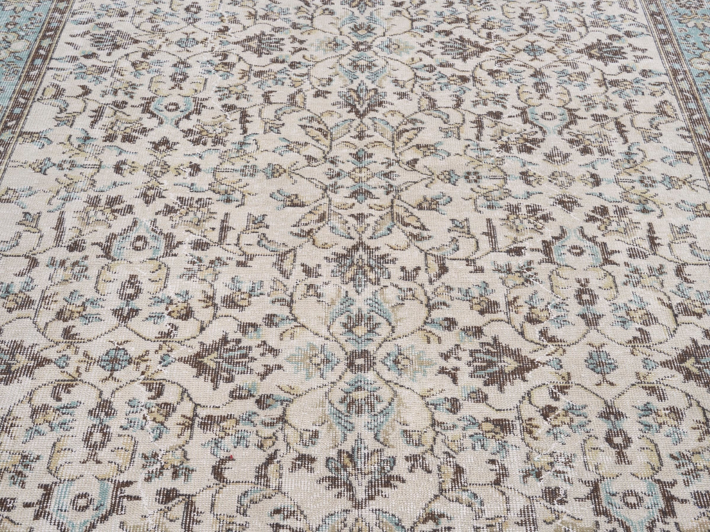 Turkish Isparta area rug in ivory and sage, view 4 of 10
