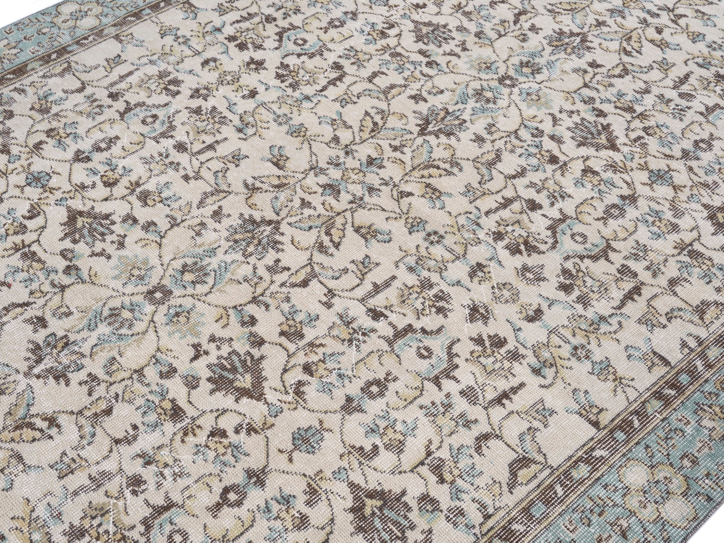 Turkish Isparta area rug in ivory and sage, view 5 of 10
