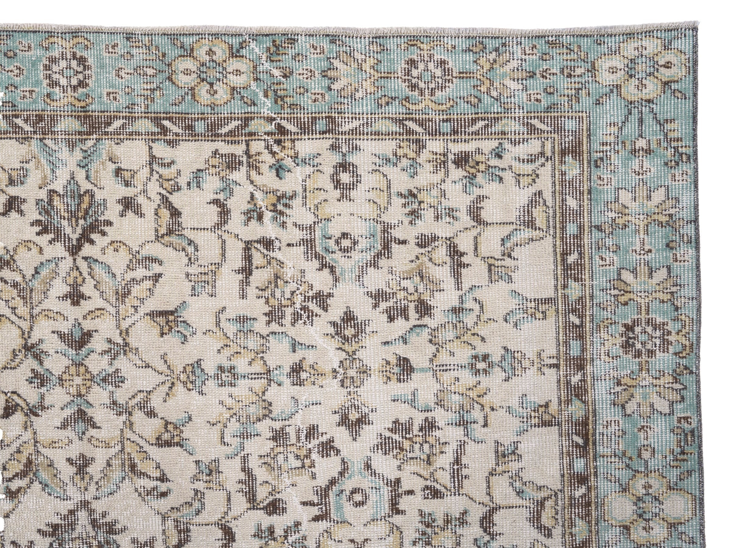 Turkish Isparta area rug in ivory and sage, view 8 of 10