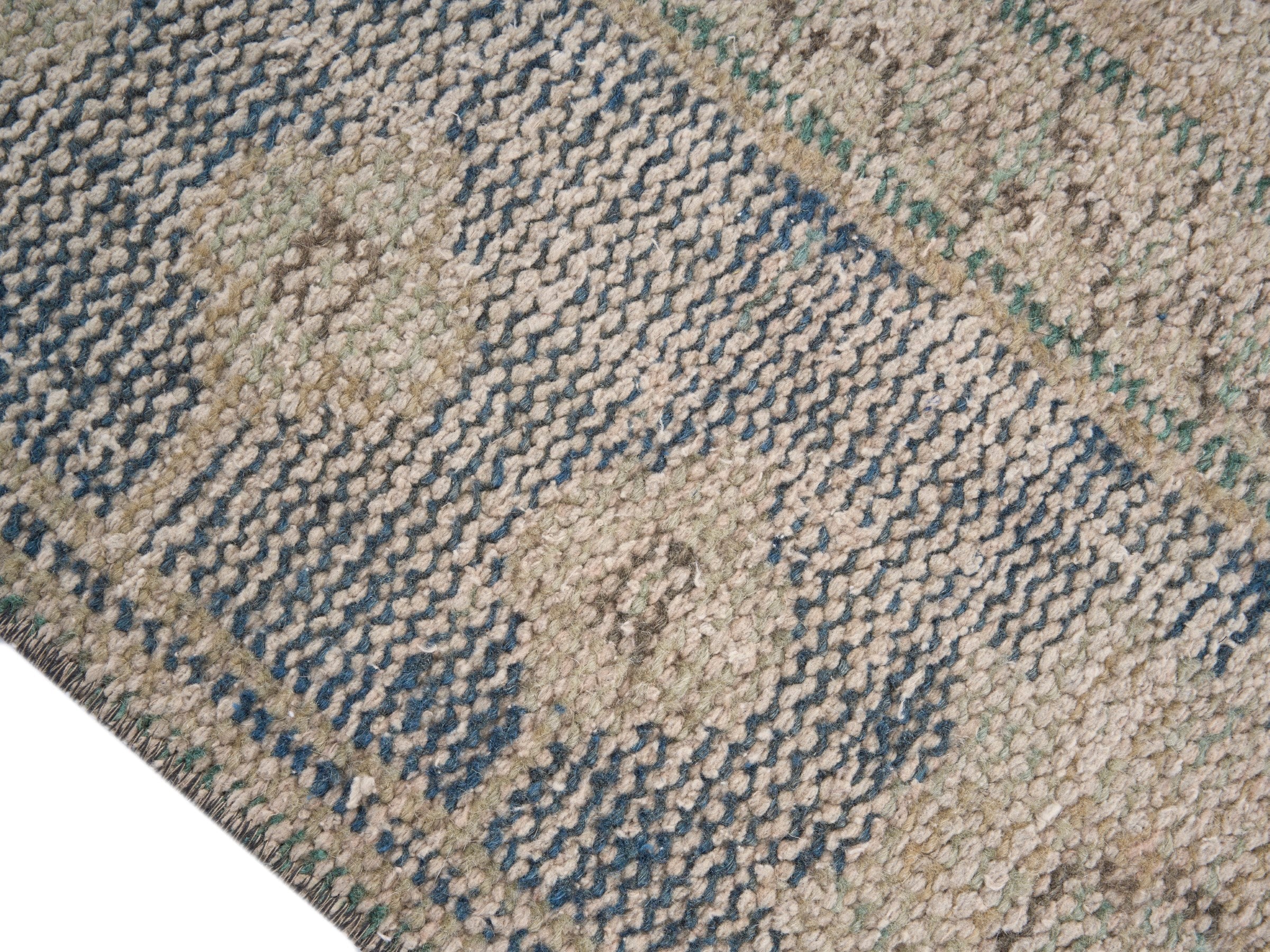 Turkish Manisa area rug in tan and slate blue, view 6 of 10