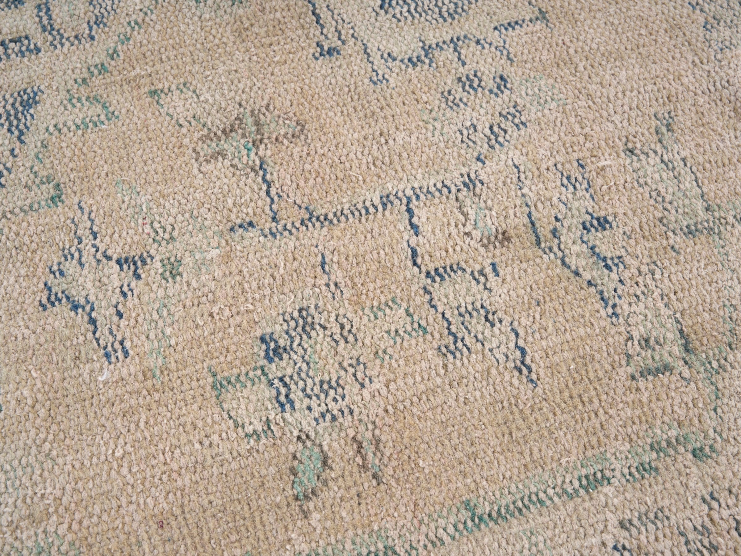 Turkish Manisa area rug in tan and slate blue, view 7 of 10
