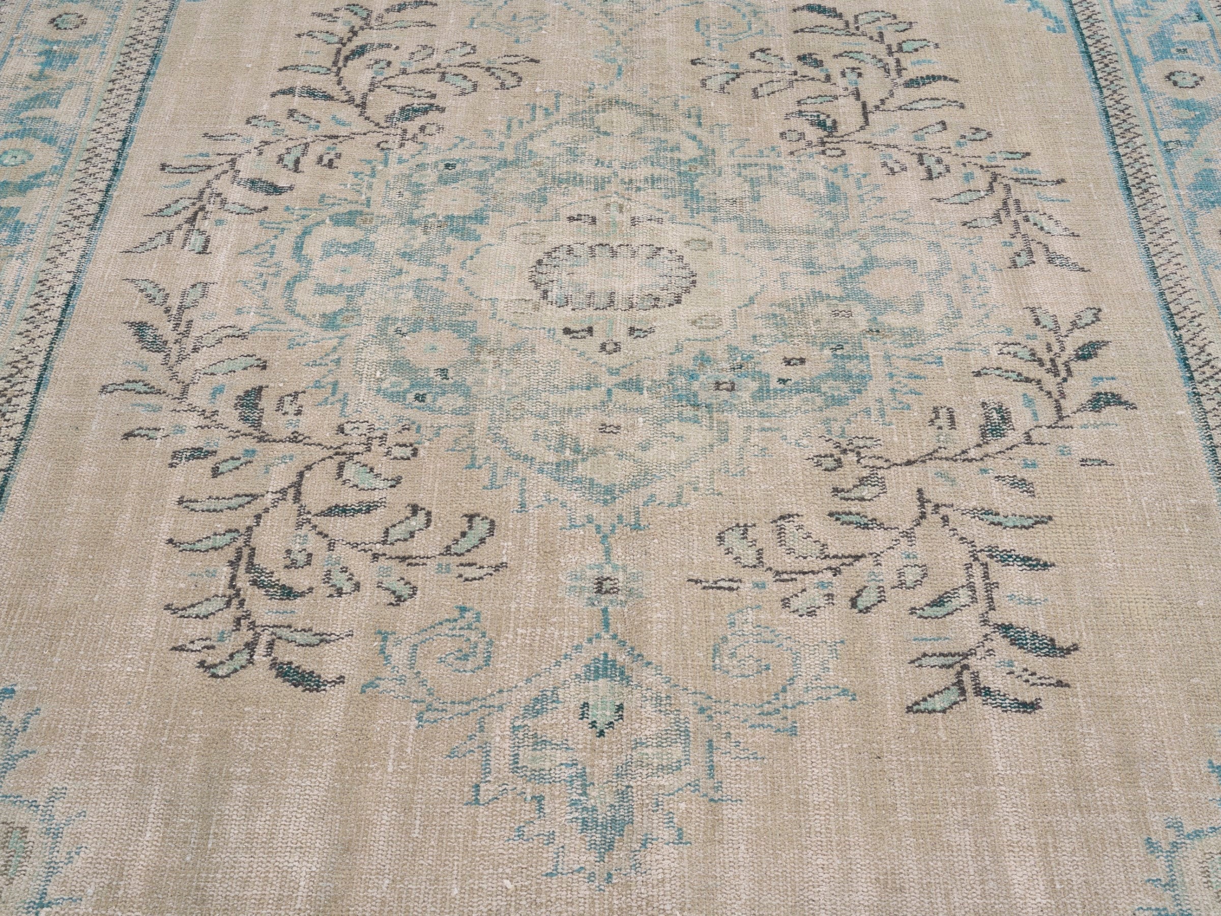 Turkish Manisa area rug in cream and sky, view 4 of 10