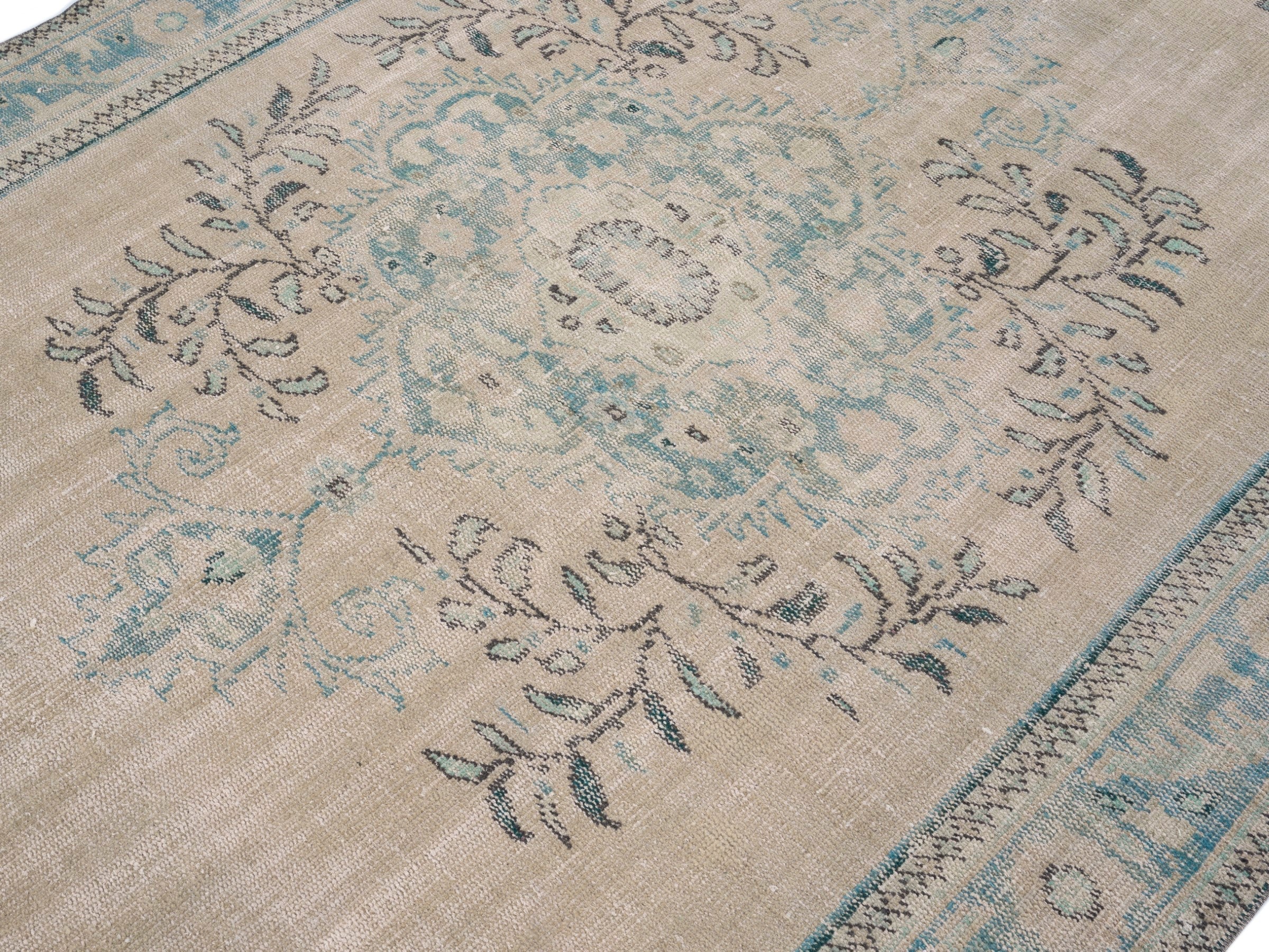Turkish Manisa area rug in cream and sky, view 5 of 10