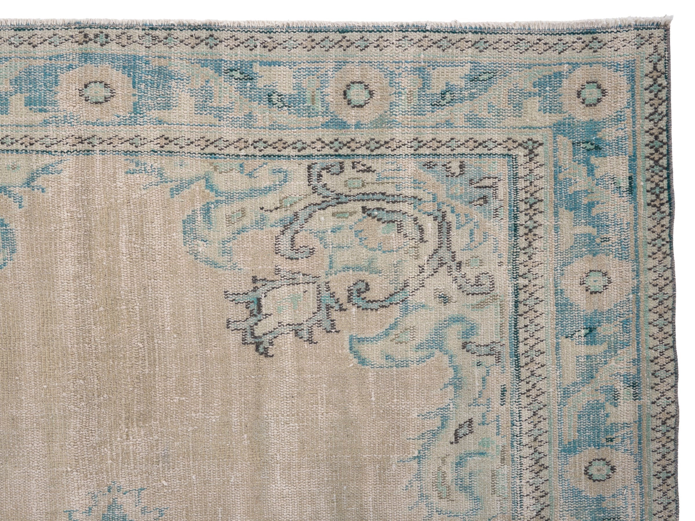 Turkish Manisa area rug in cream and sky, view 8 of 10