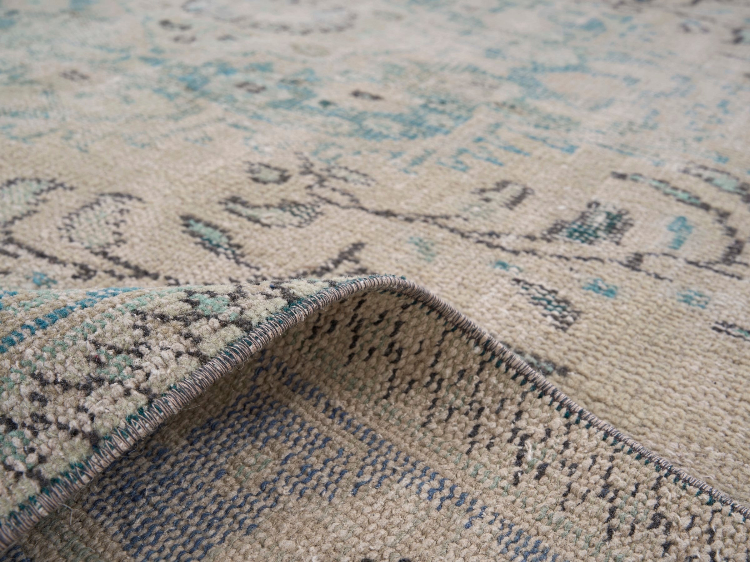 Turkish Manisa area rug in cream and sky, view 9 of 10