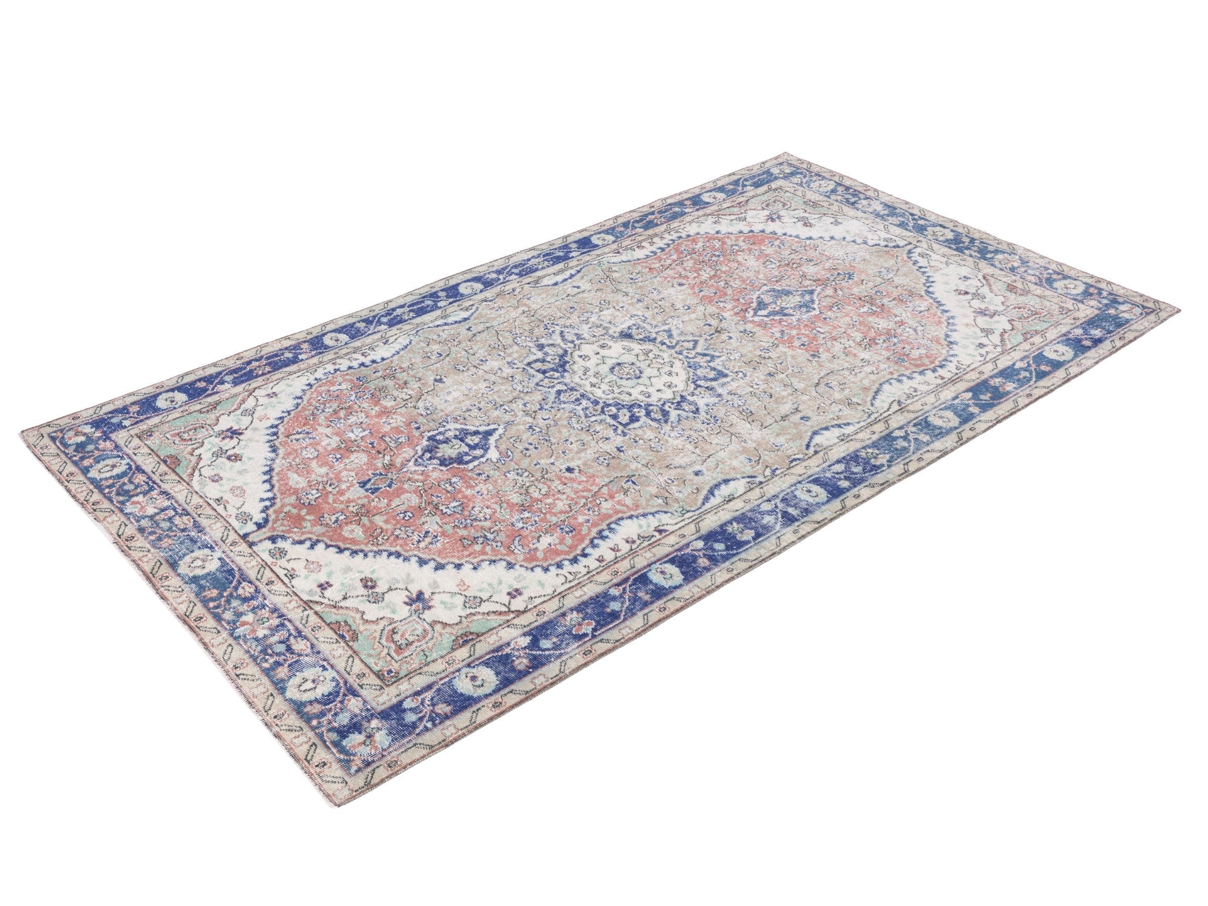 Turkish Isparta area rug in cream and navy, view 3 of 10