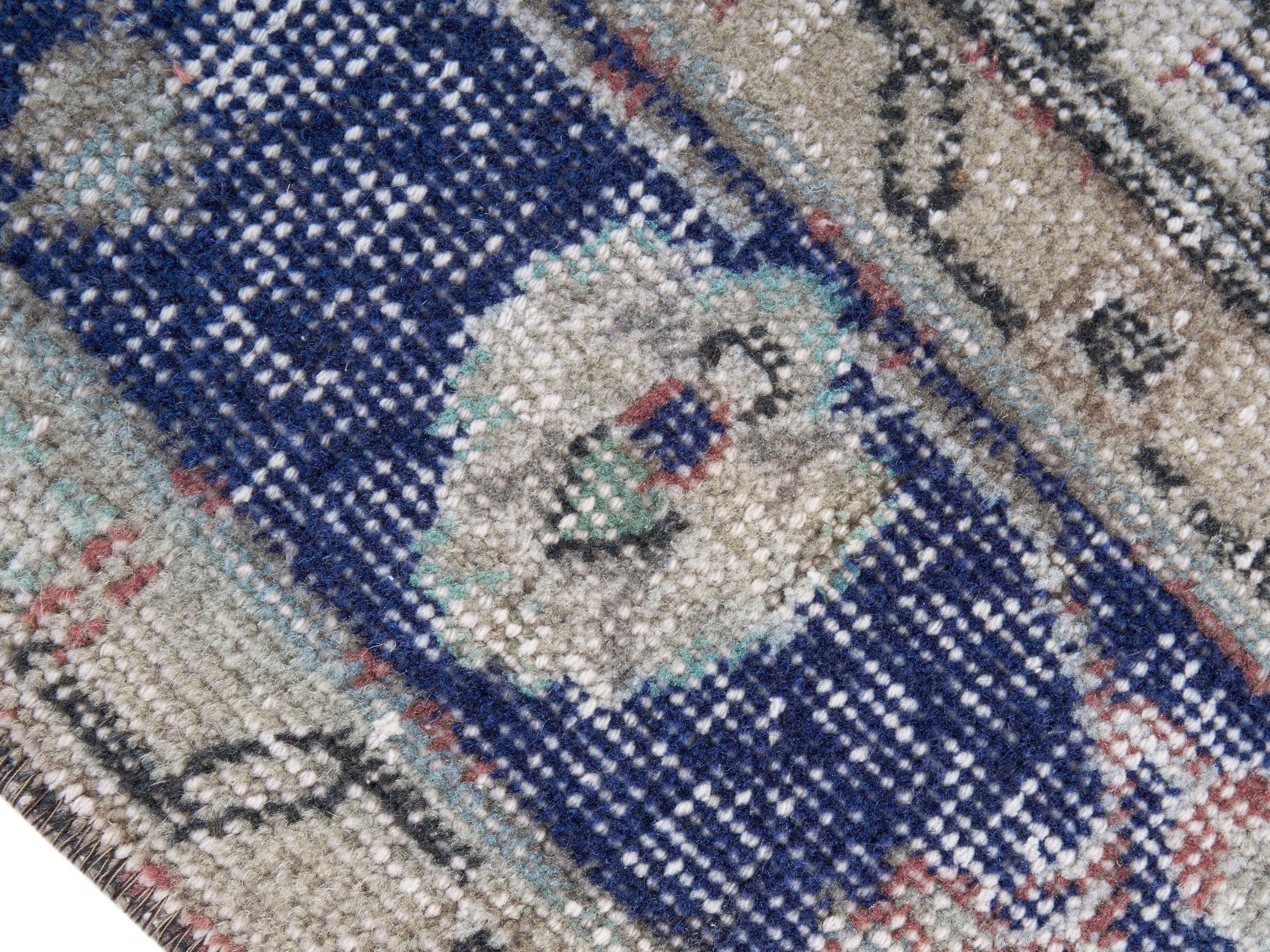 Turkish Isparta area rug in cream and navy, view 6 of 10