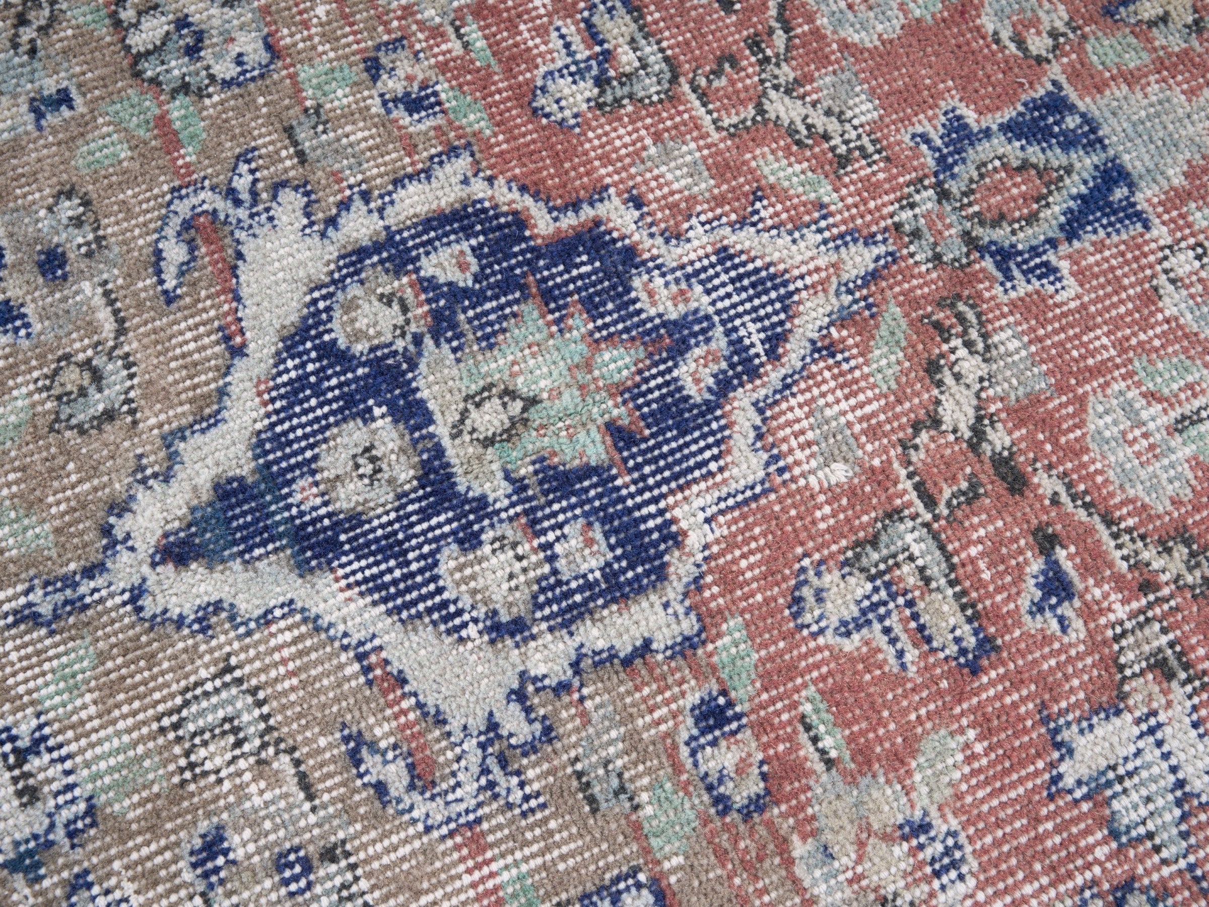 Turkish Isparta area rug in cream and navy, view 7 of 10