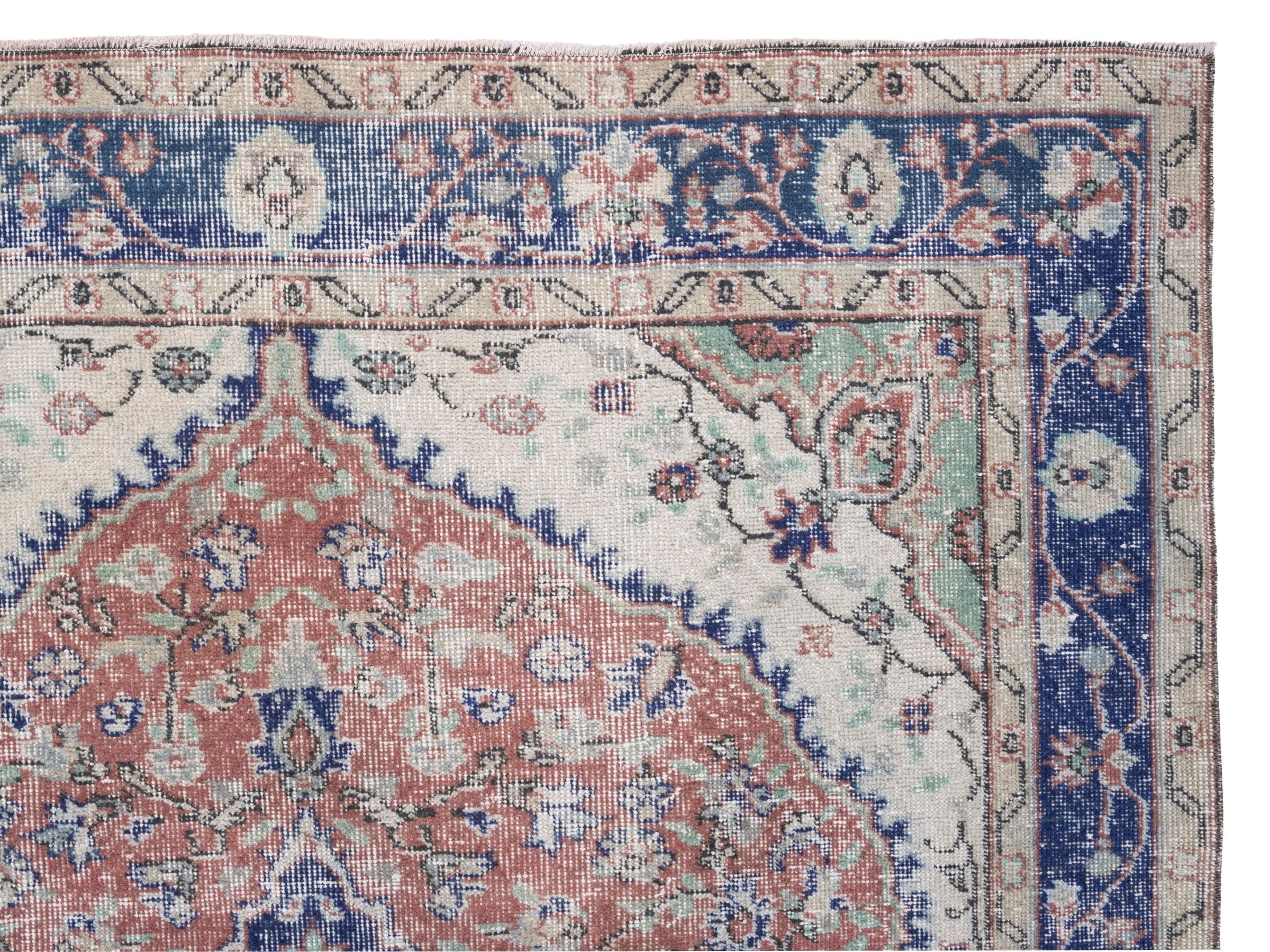 Turkish Isparta area rug in cream and navy, view 8 of 10