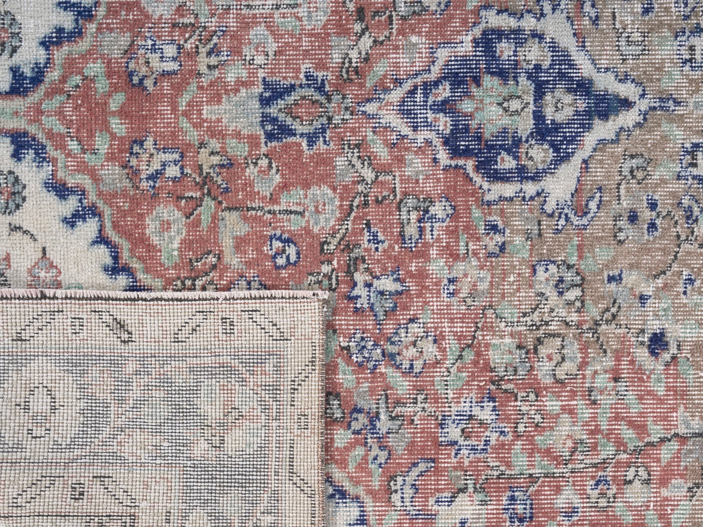 Turkish Isparta area rug in cream and navy, view 10 of 10
