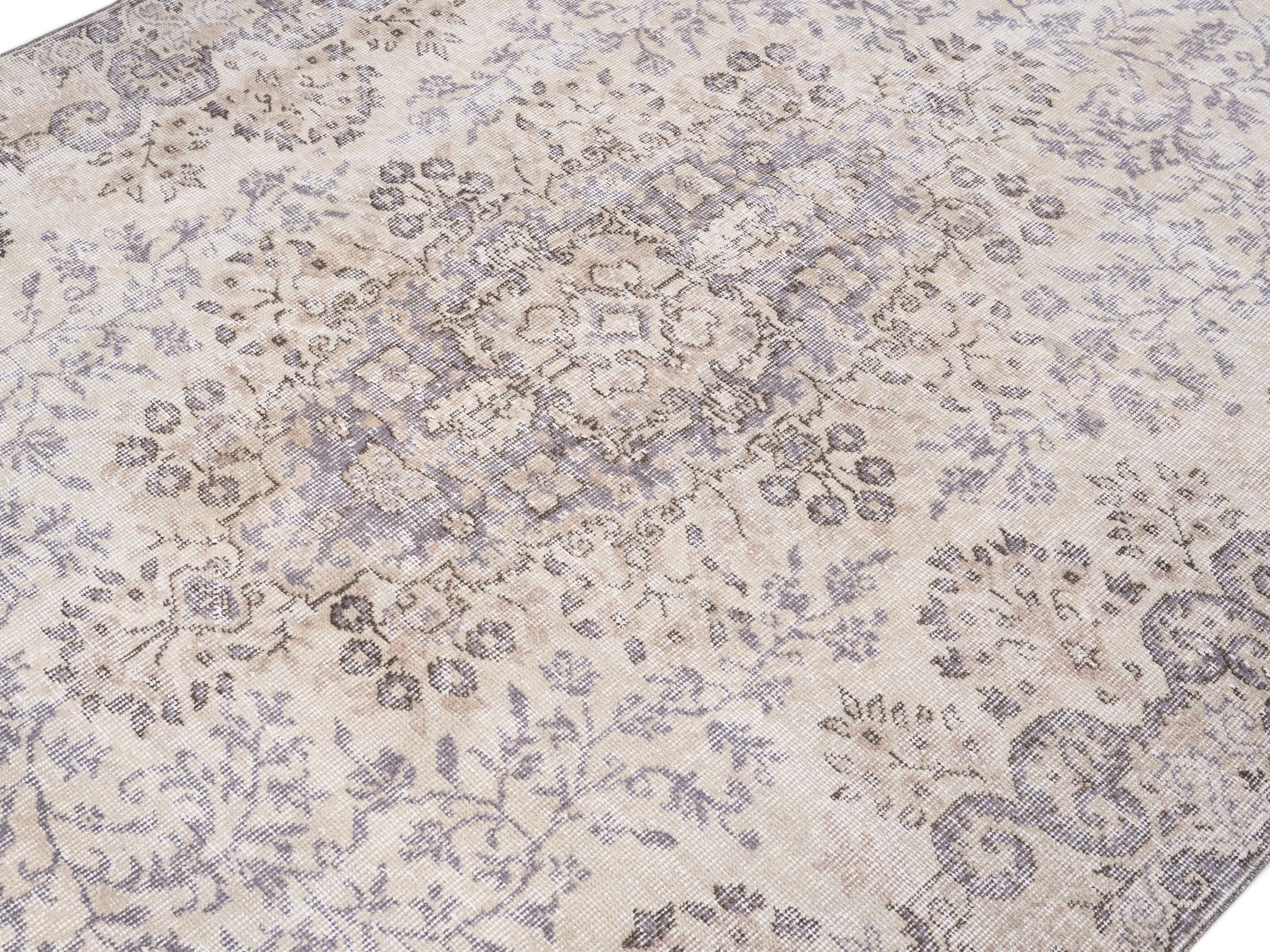 Turkish Isparta area rug in cream and taupe, view 5 of 10