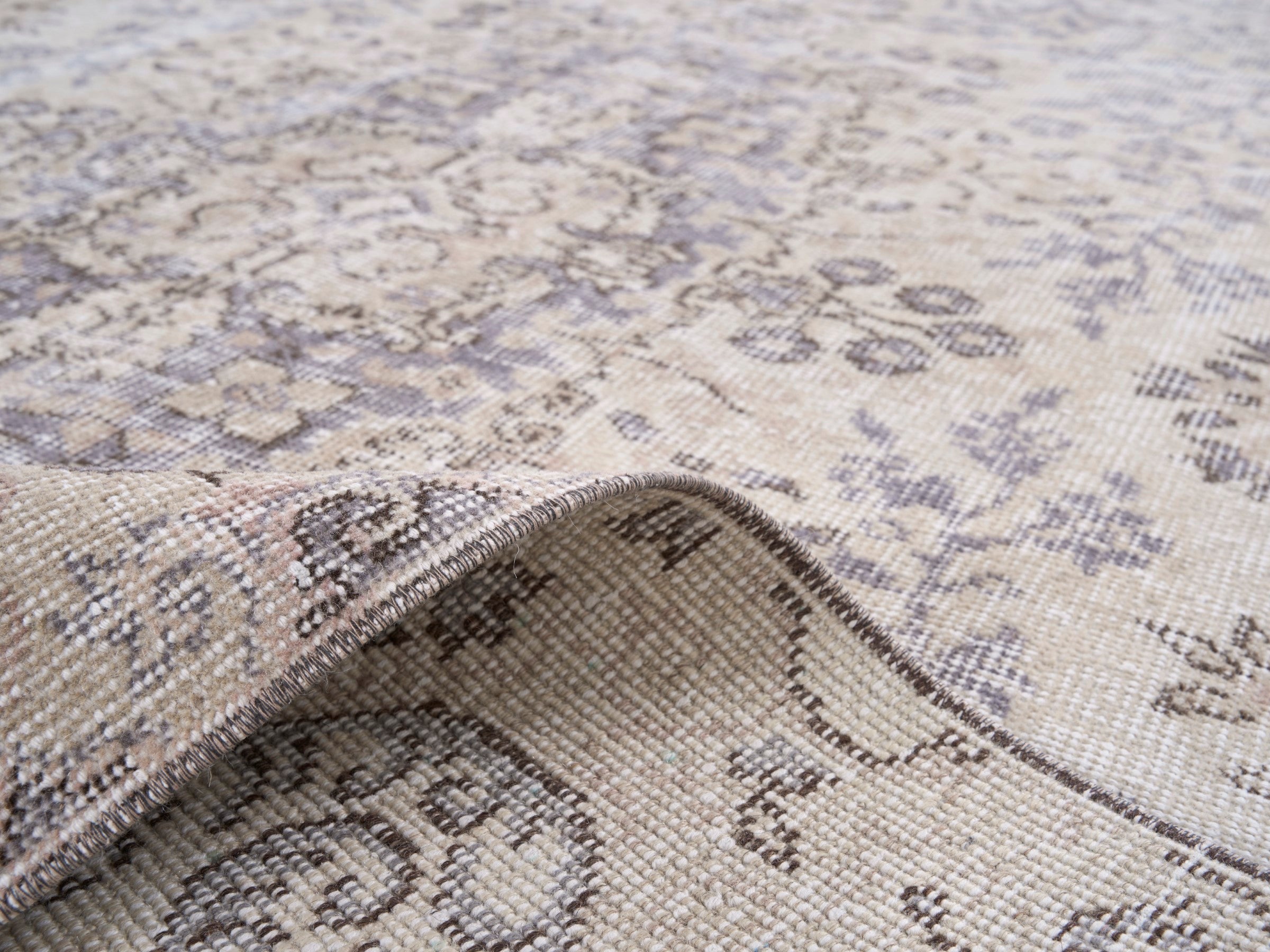 Turkish Isparta area rug in cream and taupe, view 9 of 10
