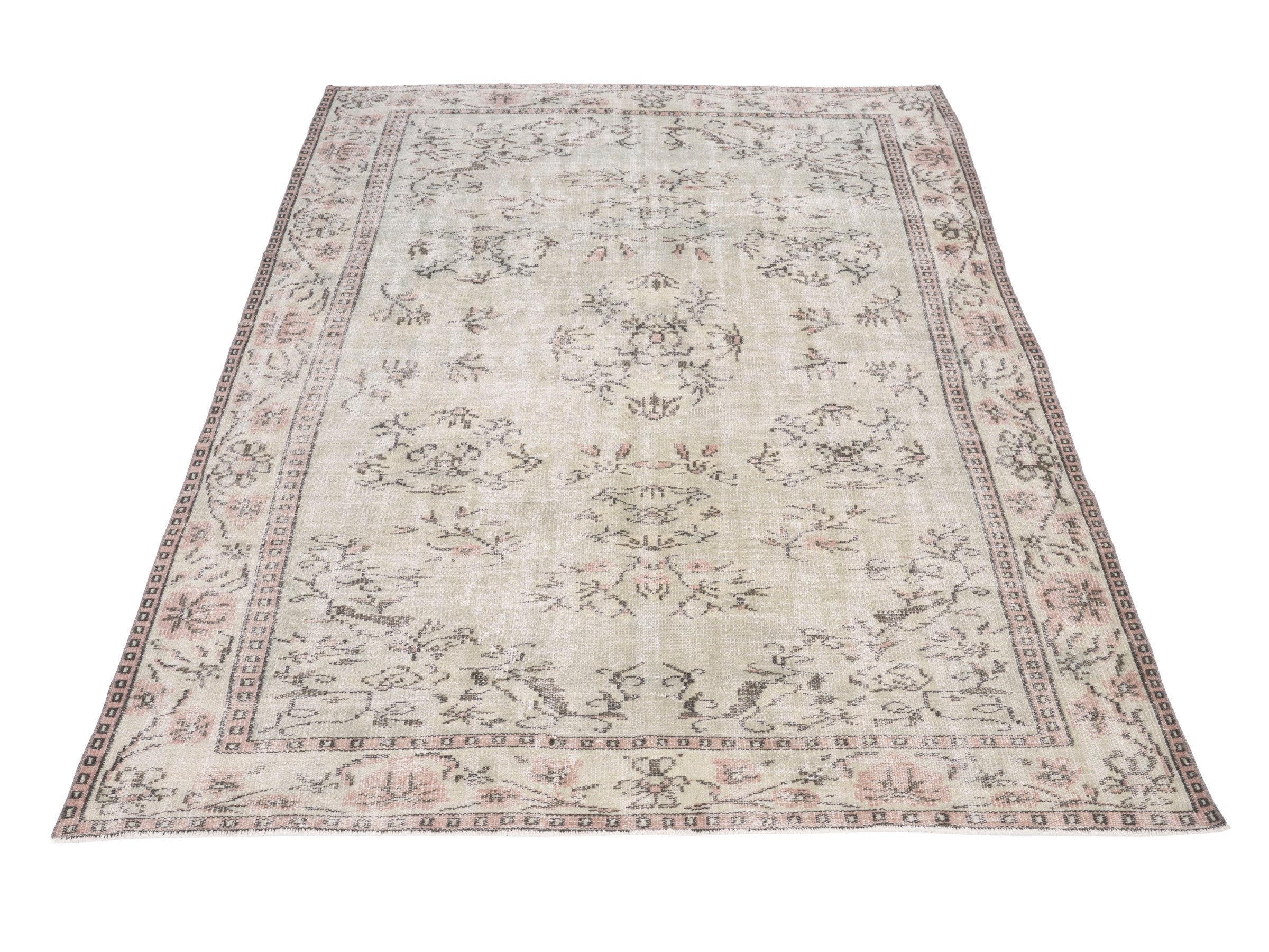 Turkish Manisa area rug in cream and muted pink, view 2 of 10