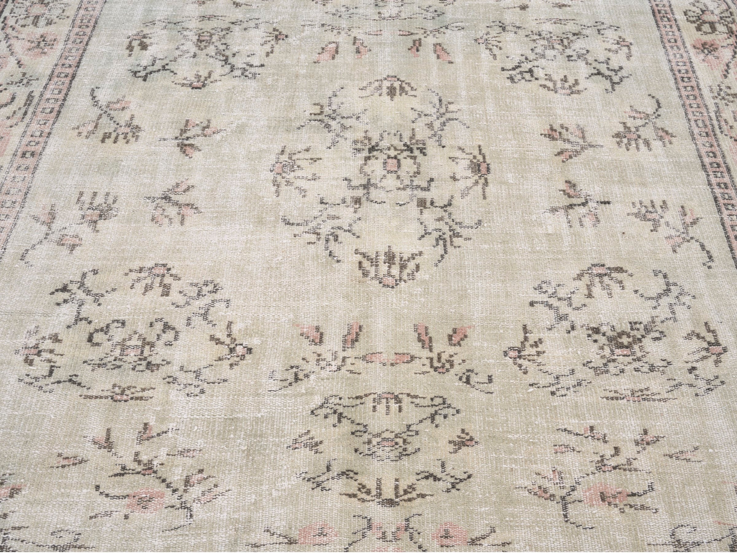 Turkish Manisa area rug in cream and muted pink, view 4 of 10