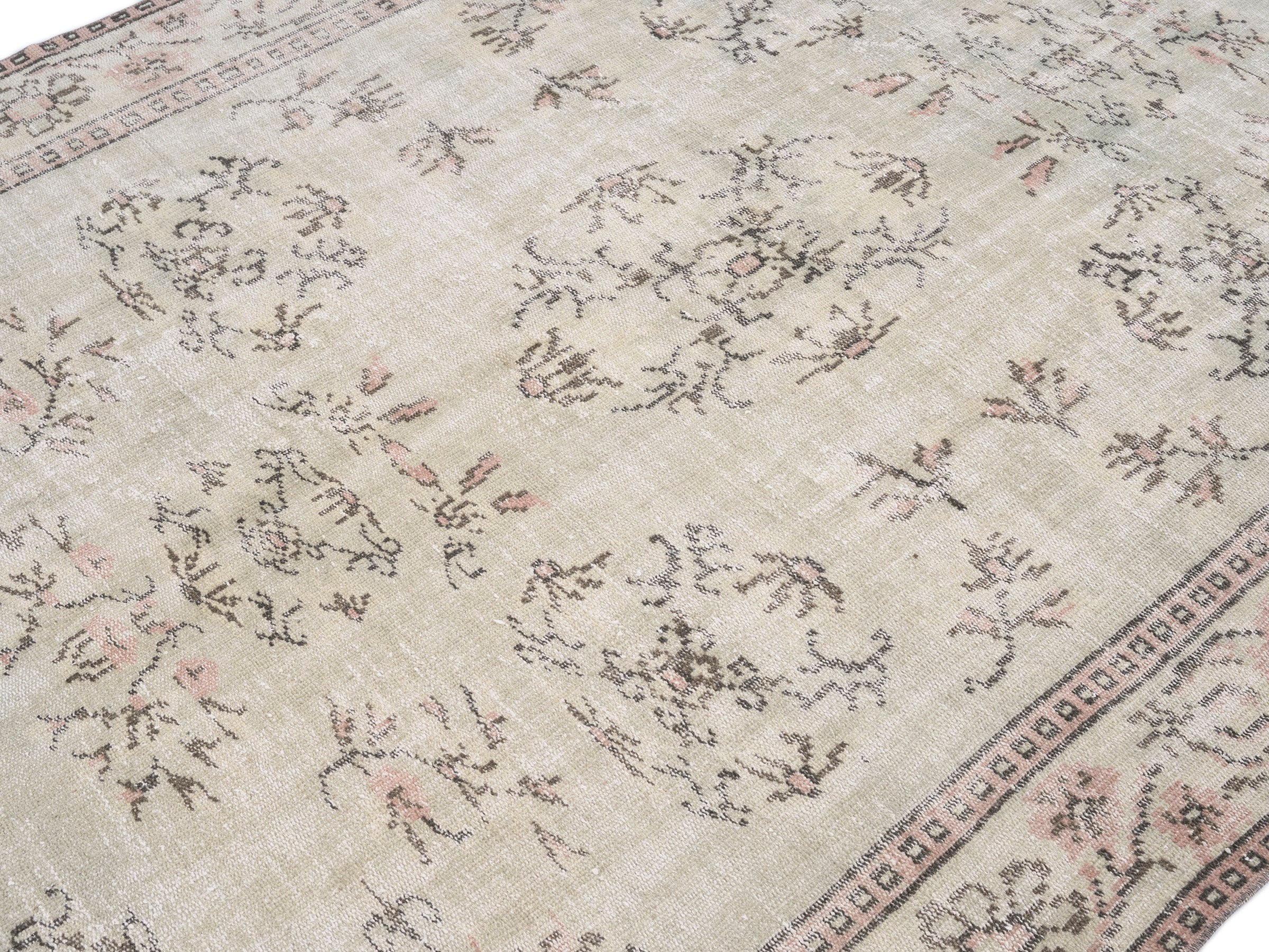 Turkish Manisa area rug in cream and muted pink, view 5 of 10