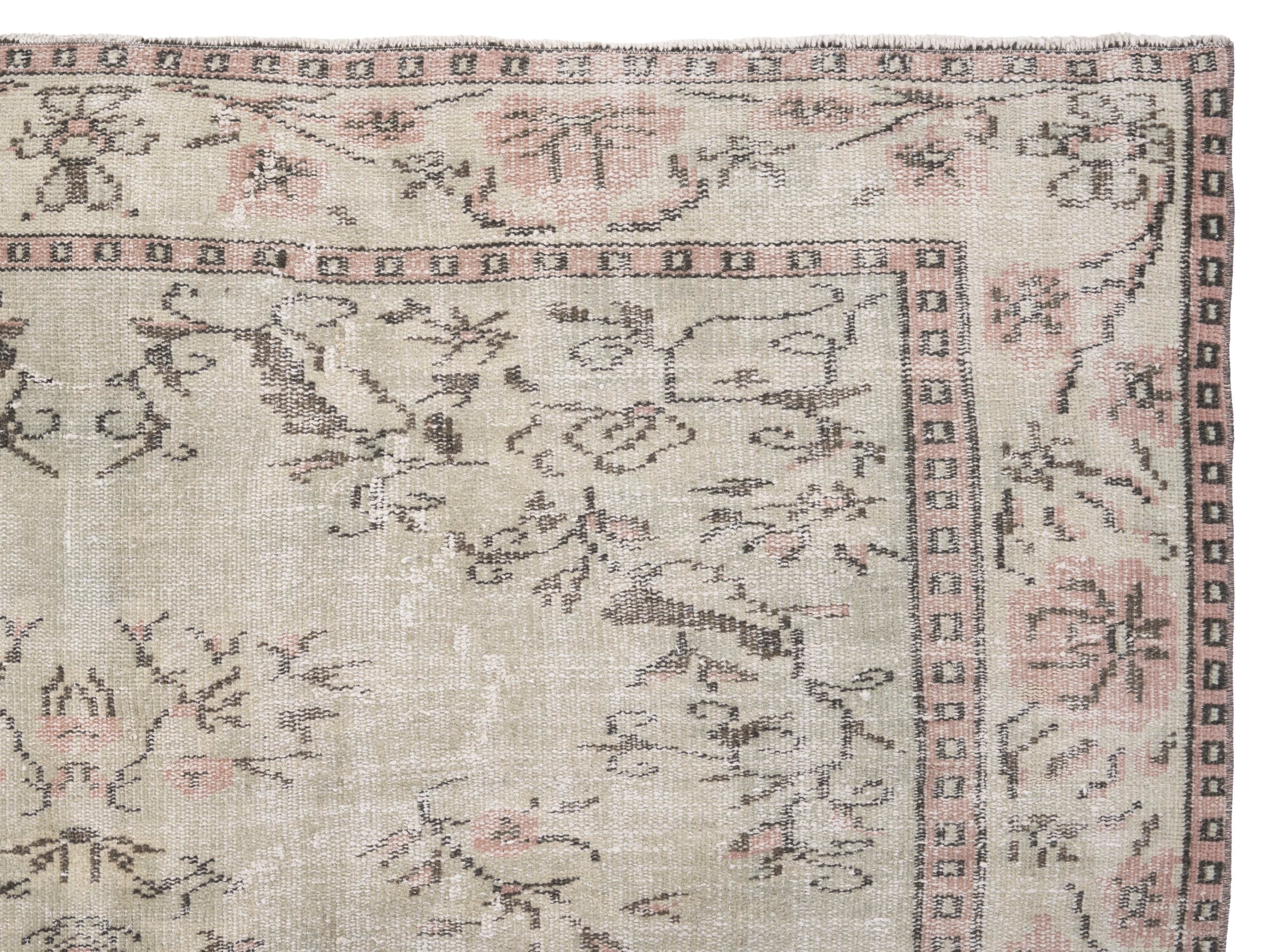 Turkish Manisa area rug in cream and muted pink, view 8 of 10