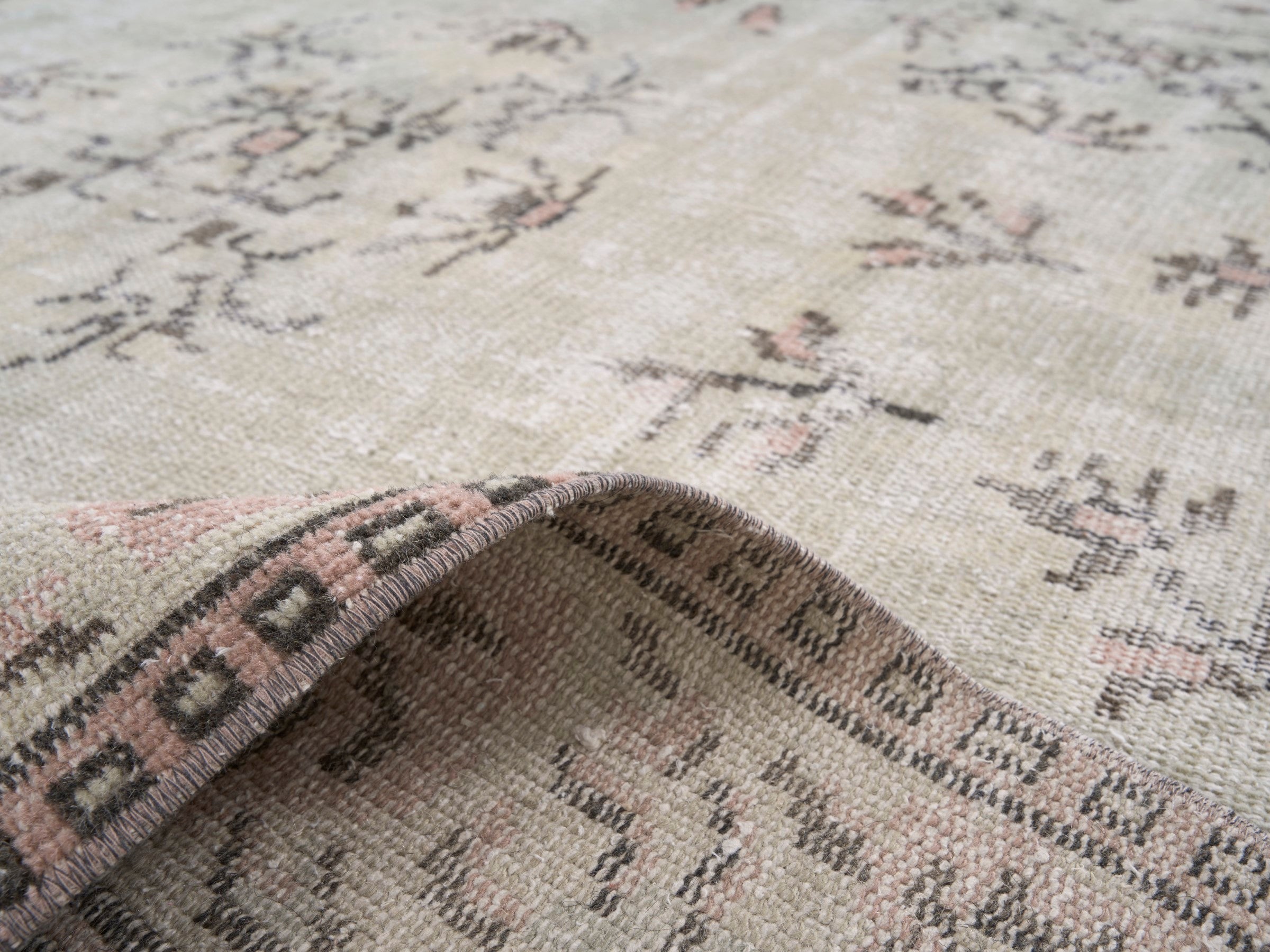Turkish Manisa area rug in cream and muted pink, view 9 of 10
