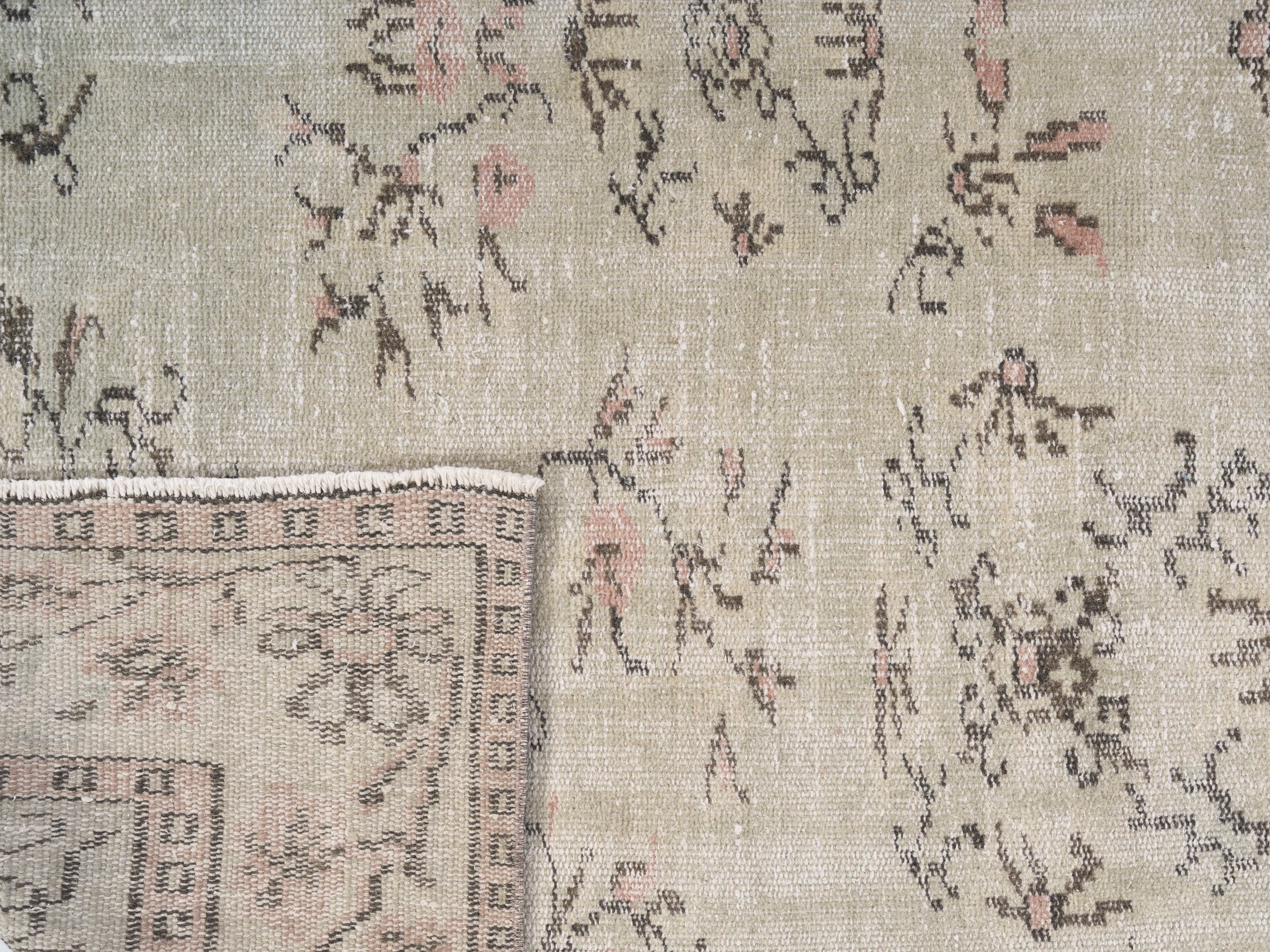 Turkish Manisa area rug in cream and muted pink, view 10 of 10