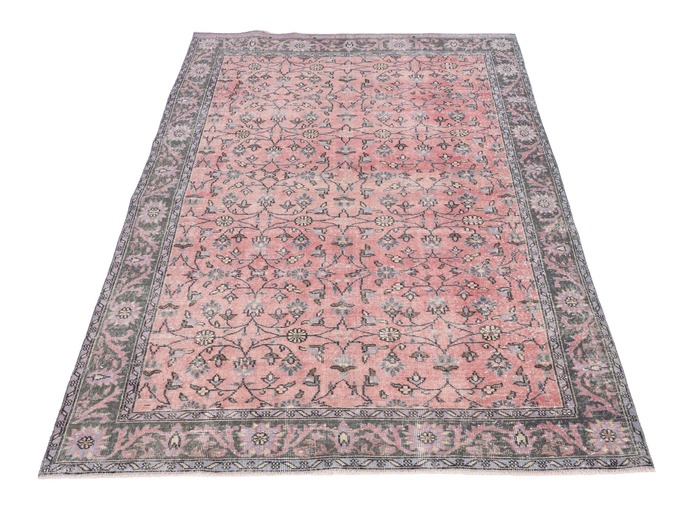 Turkish Isparta area rug in muted pink and slate blue, view 2 of 10