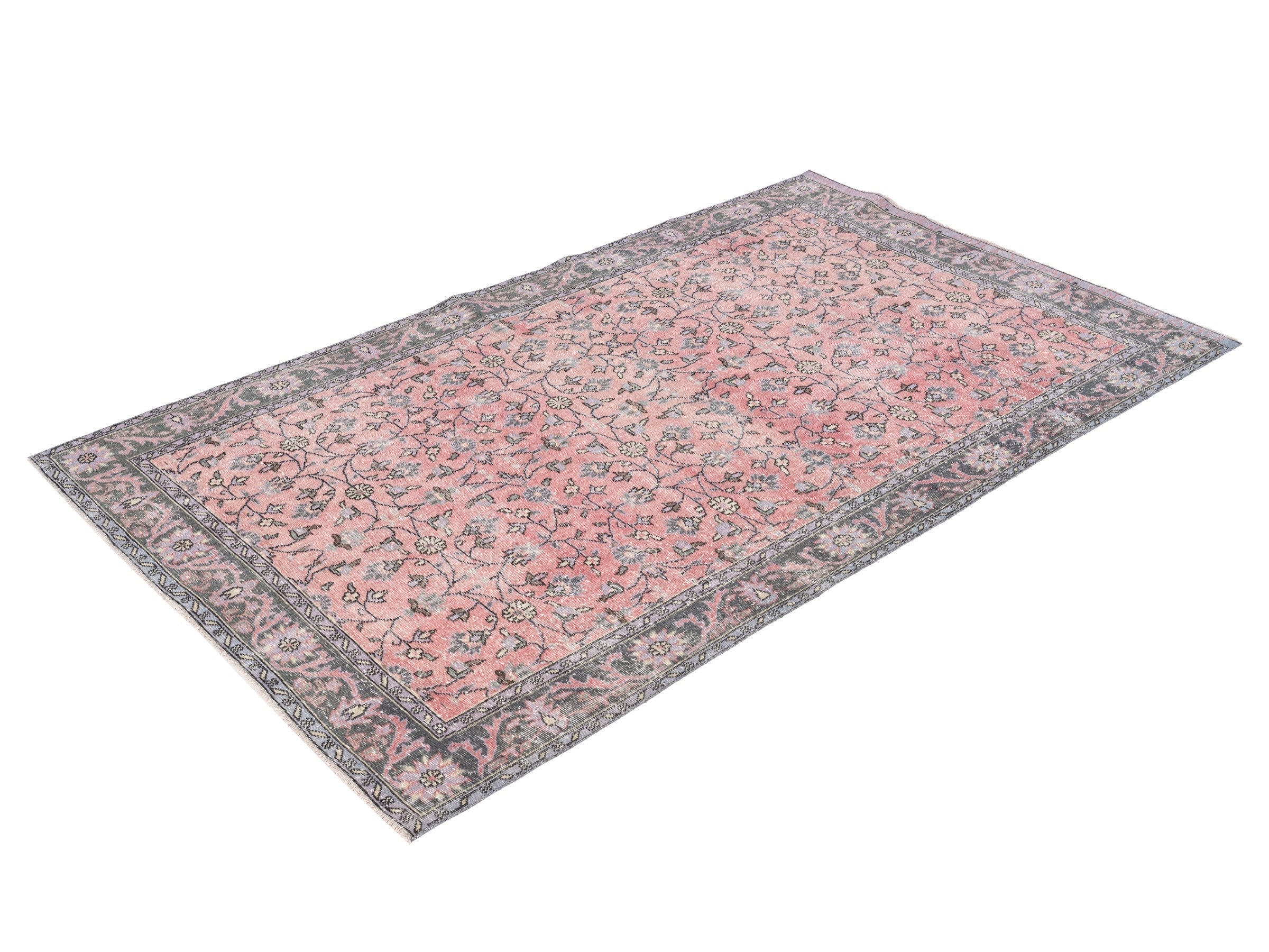 Turkish Isparta area rug in muted pink and slate blue, view 3 of 10