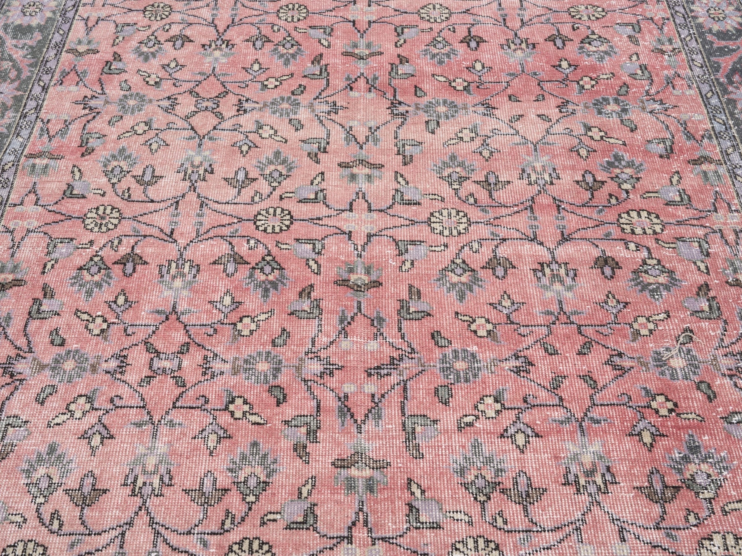 Turkish Isparta area rug in muted pink and slate blue, view 4 of 10