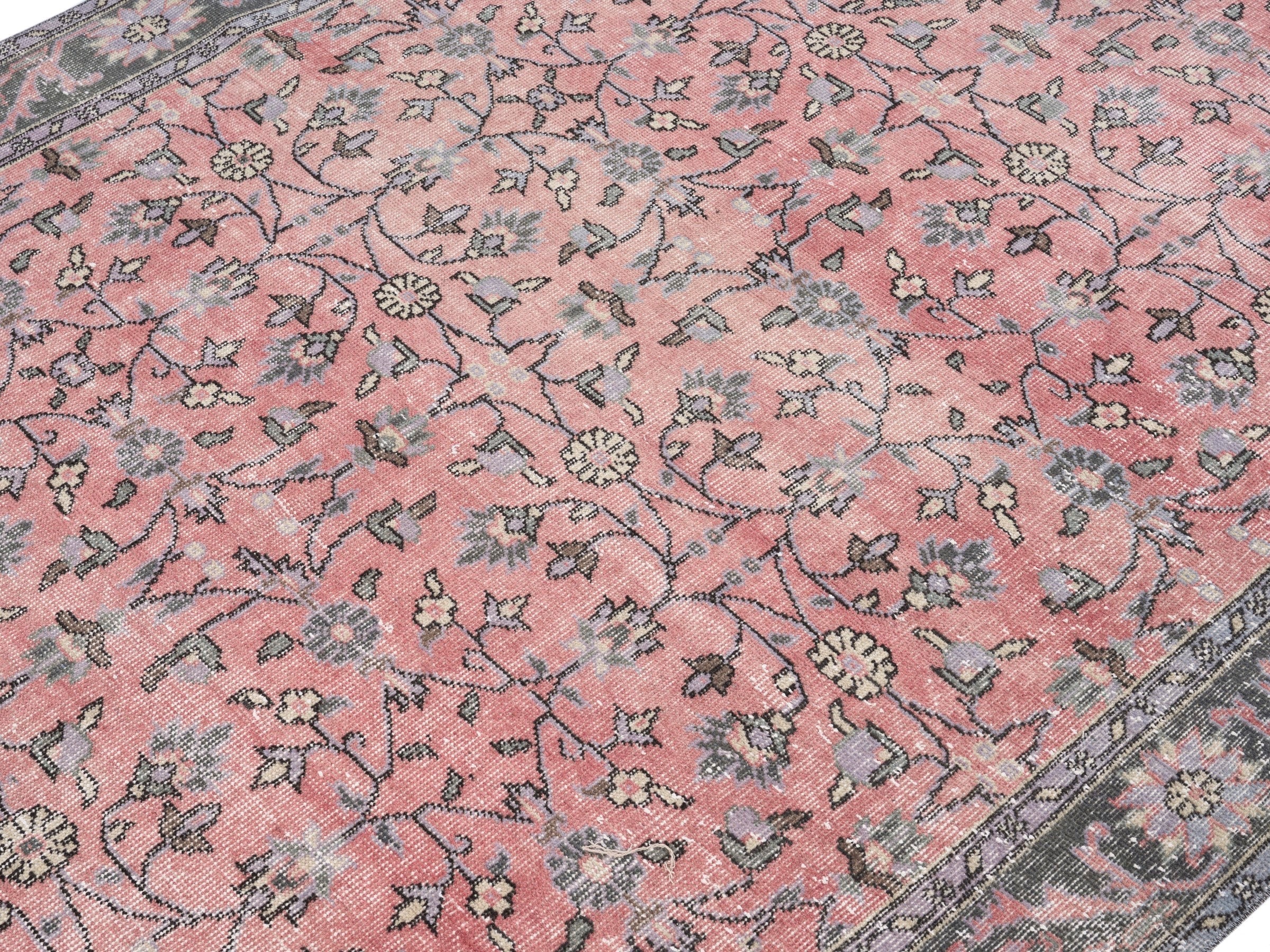 Turkish Isparta area rug in muted pink and slate blue, view 5 of 10