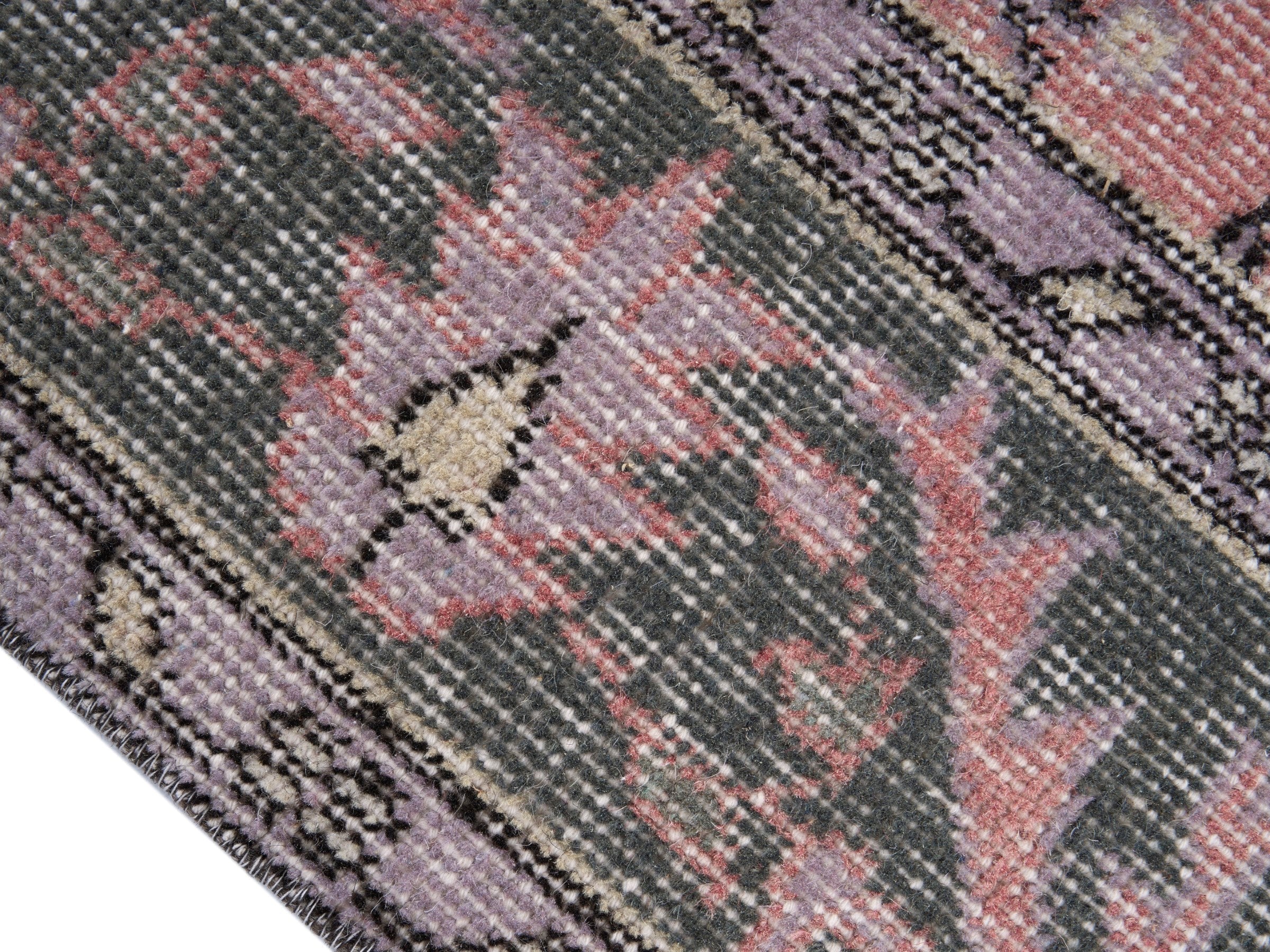 Turkish Isparta area rug in muted pink and slate blue, view 6 of 10