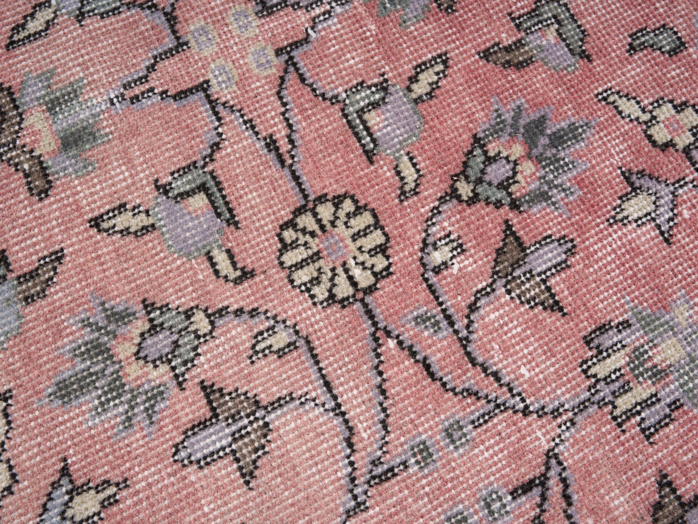 Turkish Isparta area rug in muted pink and slate blue, view 7 of 10