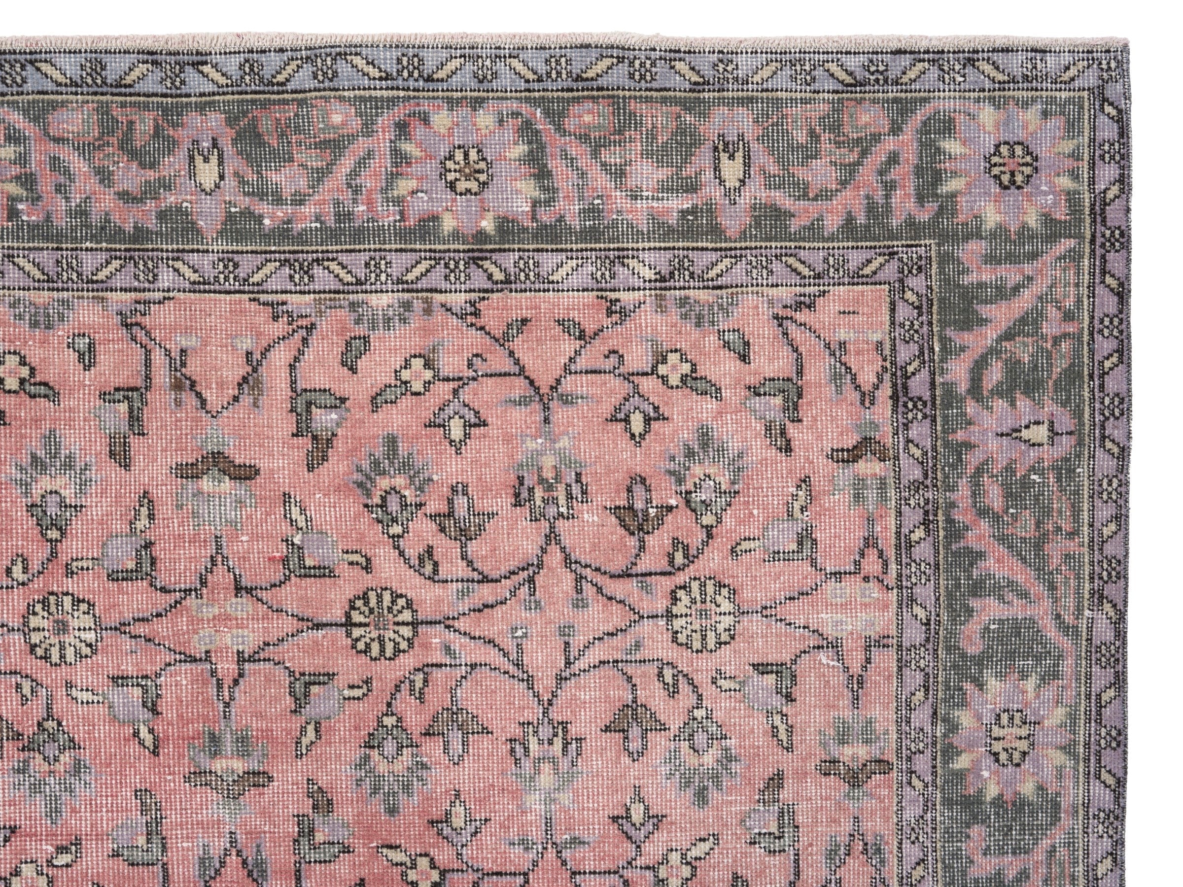 Turkish Isparta area rug in muted pink and slate blue, view 8 of 10