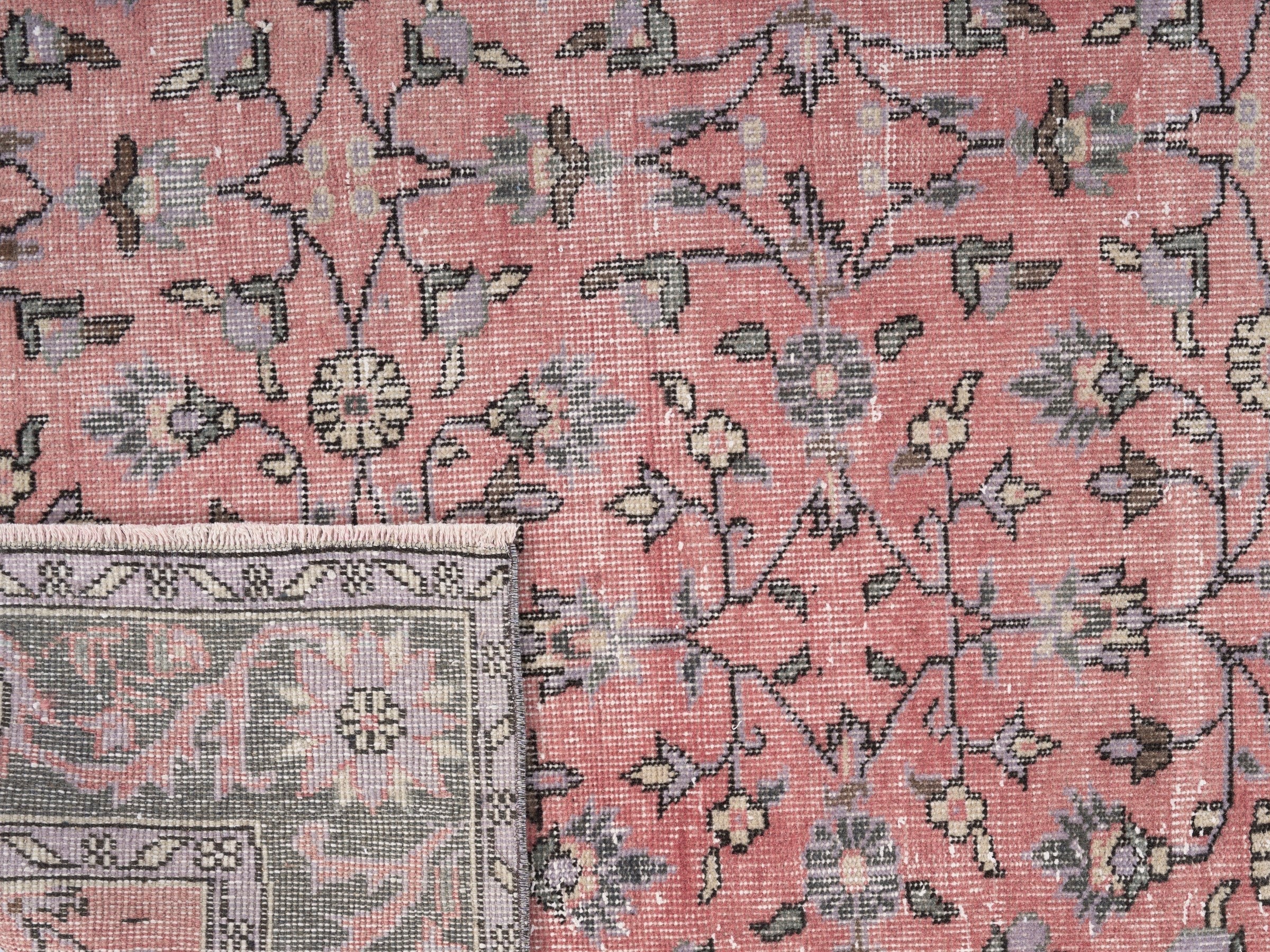 Turkish Isparta area rug in muted pink and slate blue, view 10 of 10